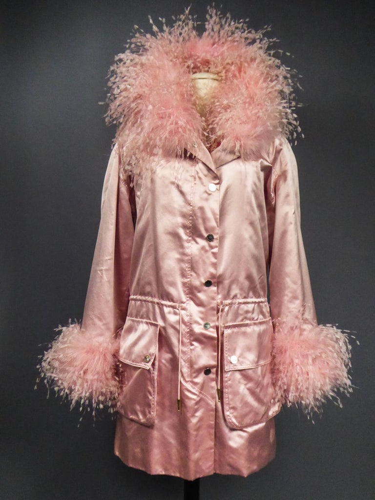 A Carven French Couture Evening Coat in Silk Satin and Feathers Circa 2003  For Sale 1