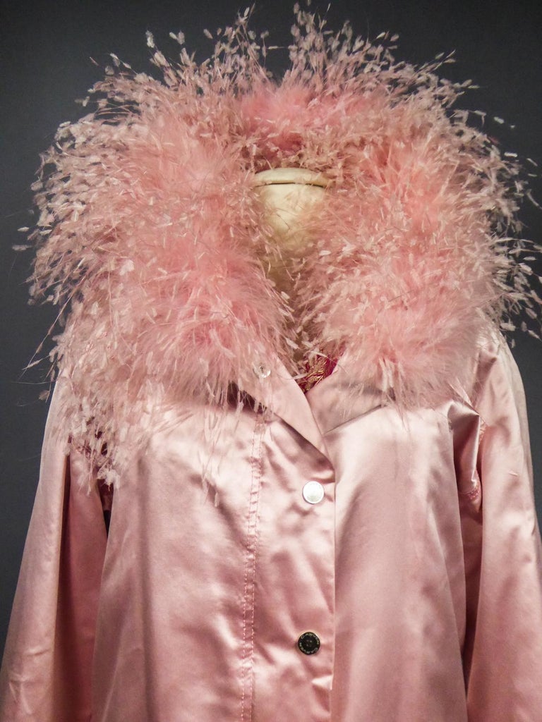 A Carven French Couture Evening Coat in Silk Satin and Feathers Circa 2003  For Sale 3