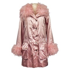 A Carven French Couture Evening Coat in Silk Satin and Feathers Circa 2003