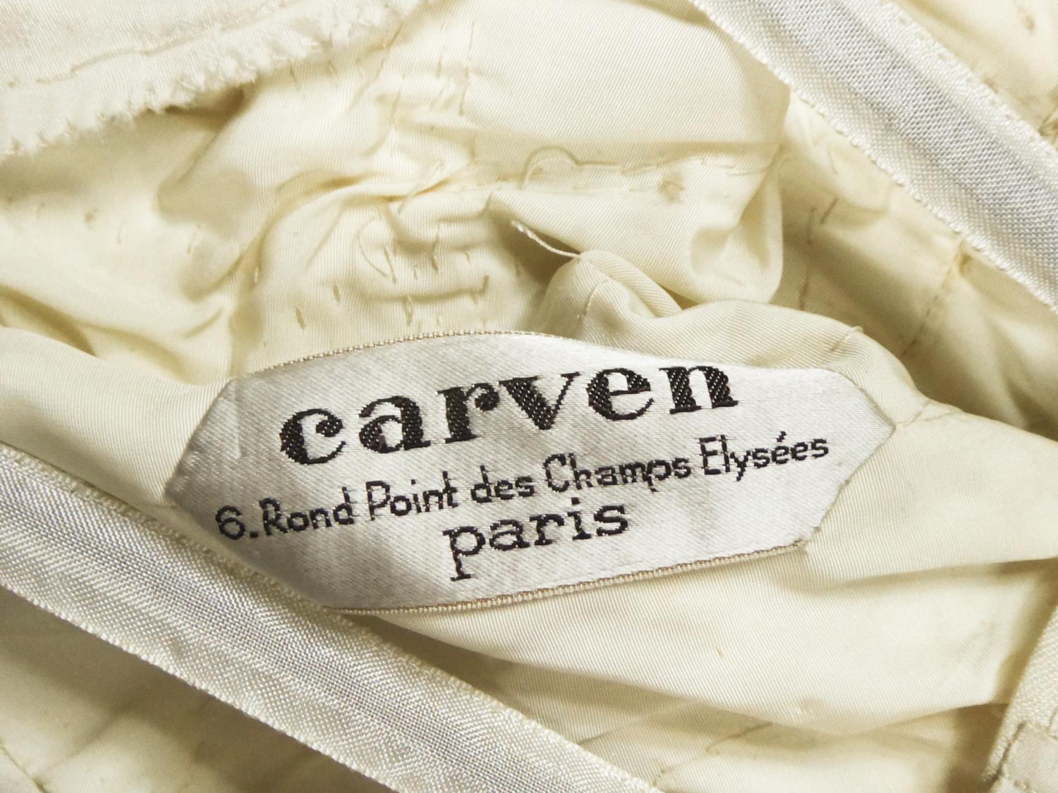 Robe de soirée haute couture française de Carven en jersey de soie plissé Circa 1950 2