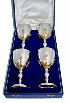 A Cased Set of 4 Asprey London Sterling Silver Commemorative Chalices HM 1972.