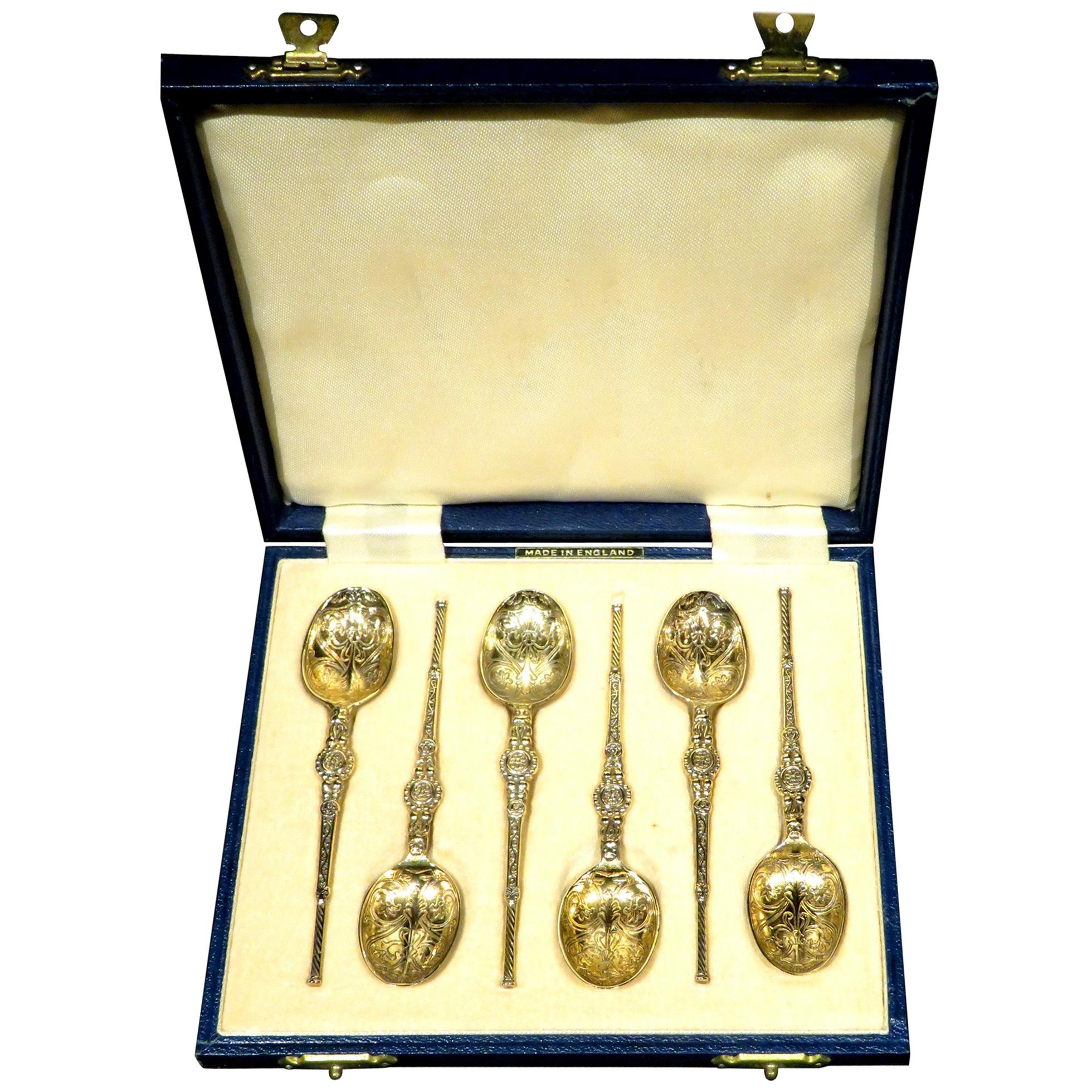 Set of Six Elizabeth II Sterling Silver Gilt Coffee Spoons, Birmingham 1952