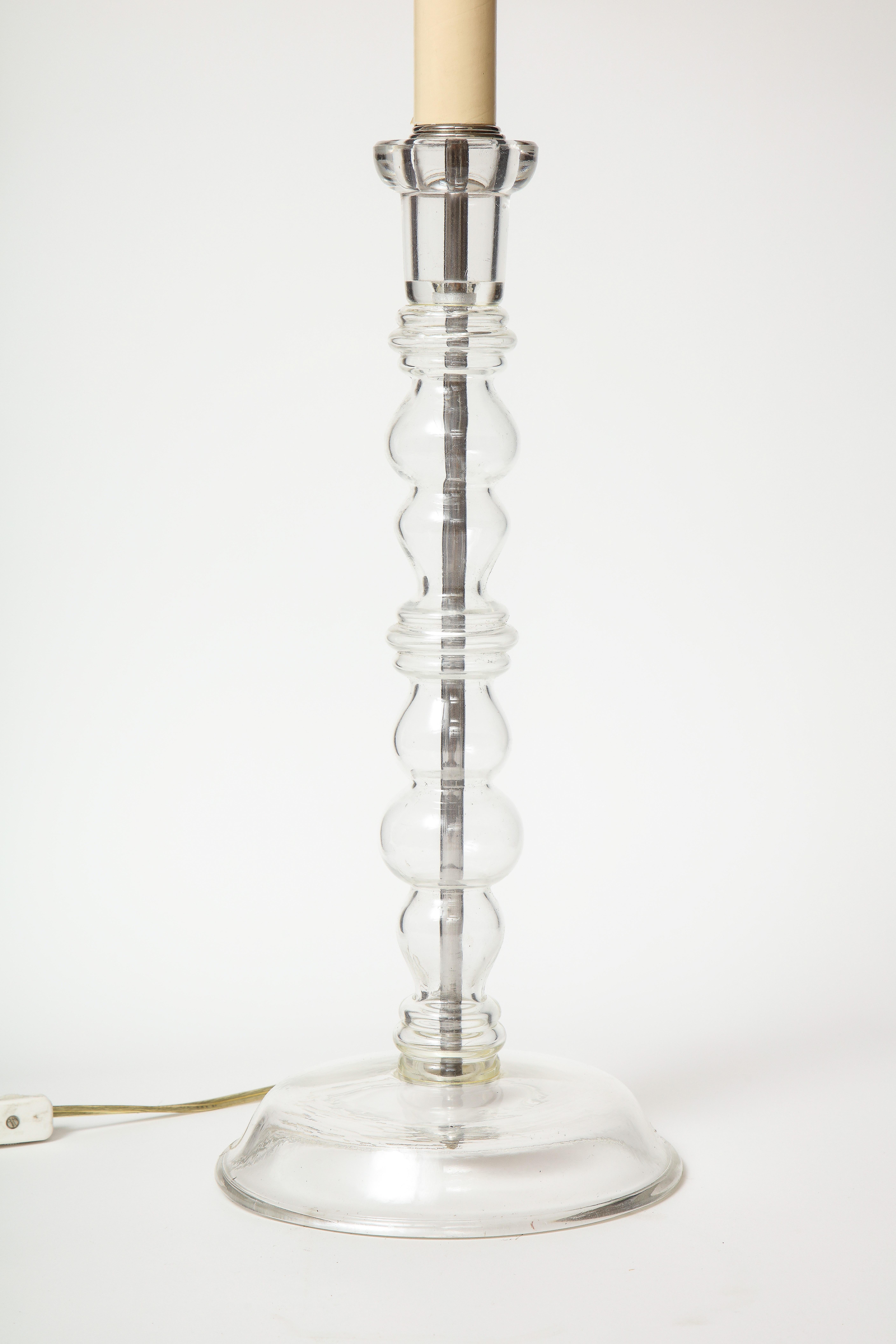 European Cast-Glass Candlestick Lamp For Sale