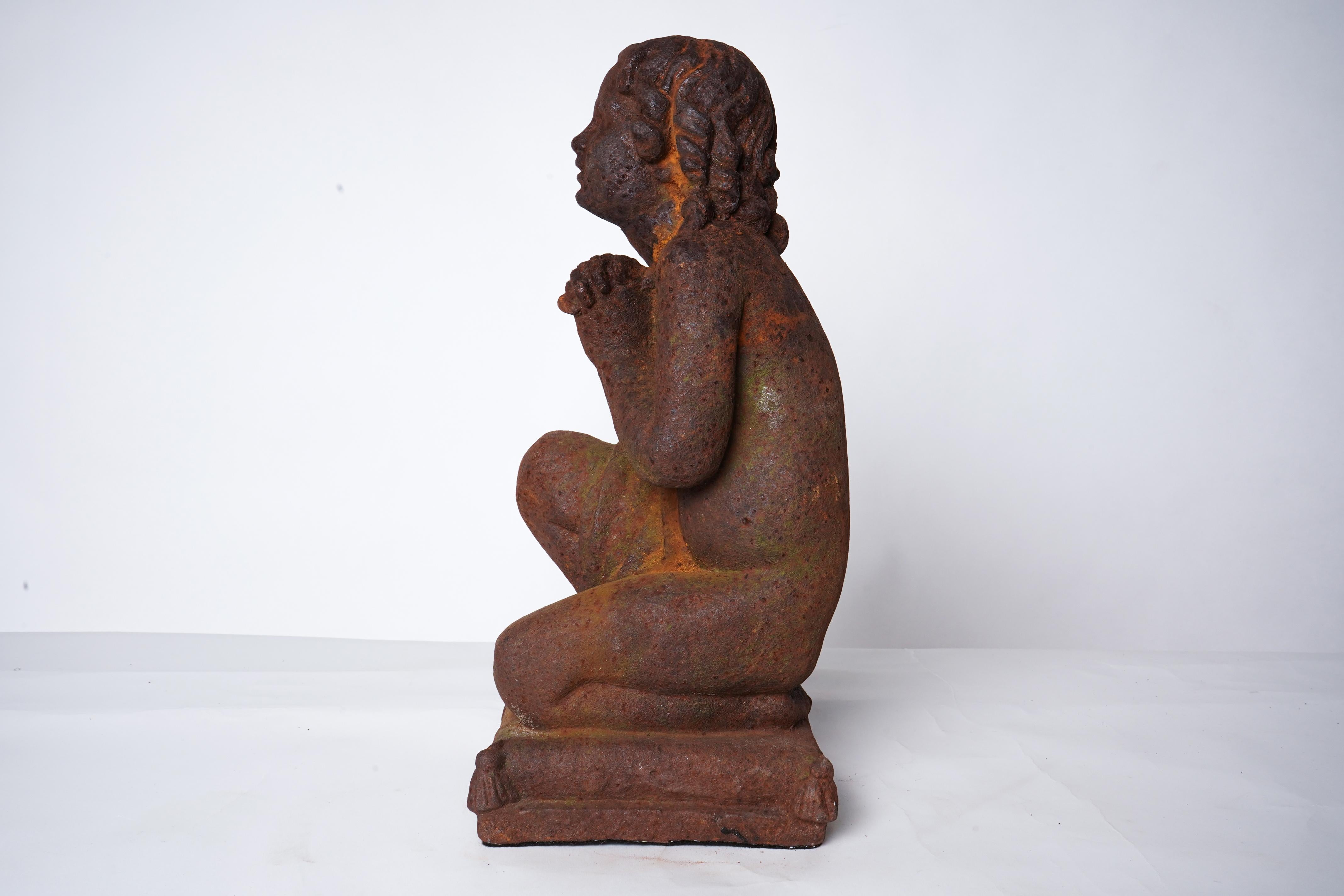 A Cast Iron Figure of a Young Boy In Good Condition For Sale In Chicago, IL