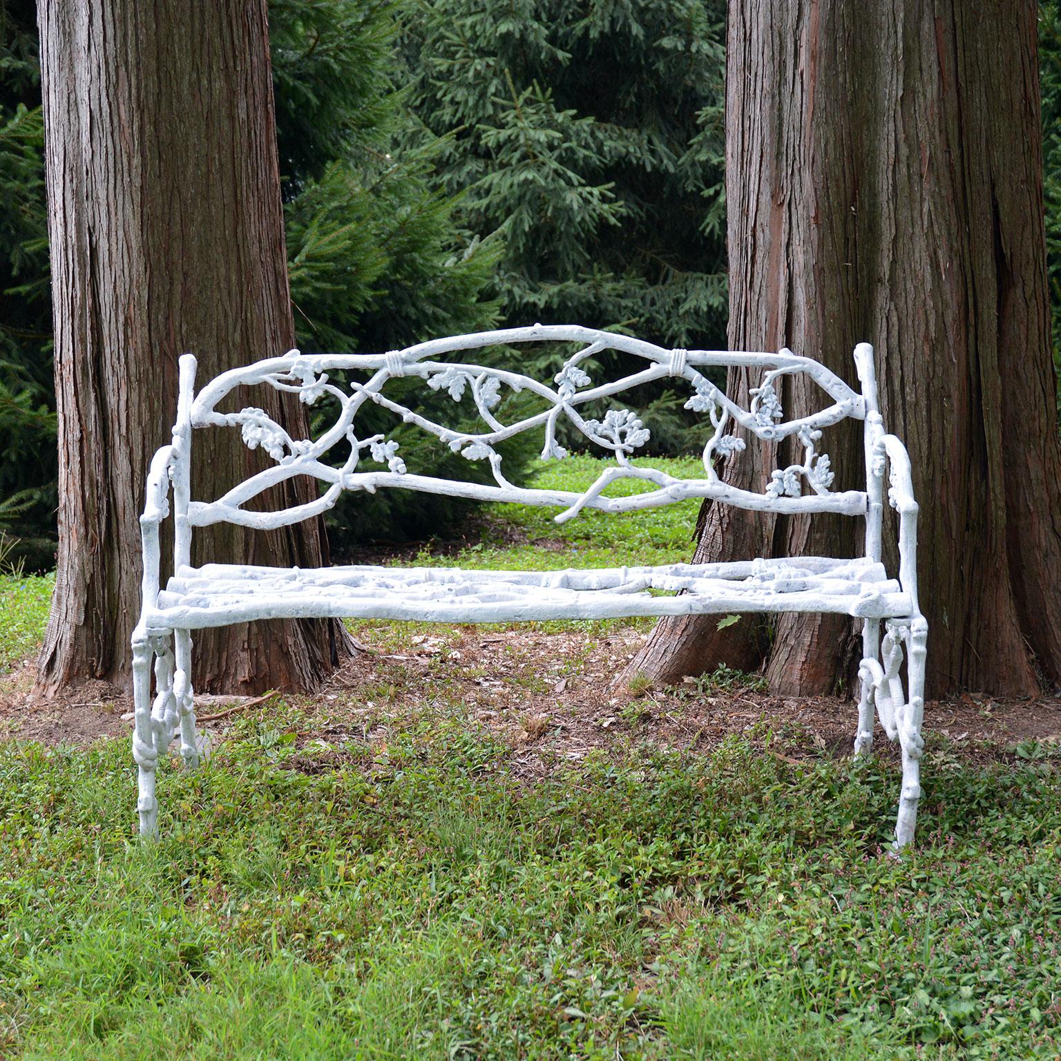 American White Painted Cast-Iron Twig Bench