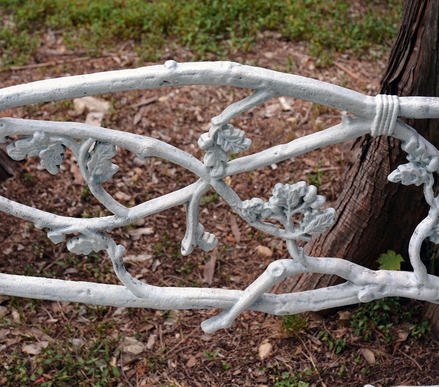Late 19th Century White Painted Cast-Iron Twig Bench