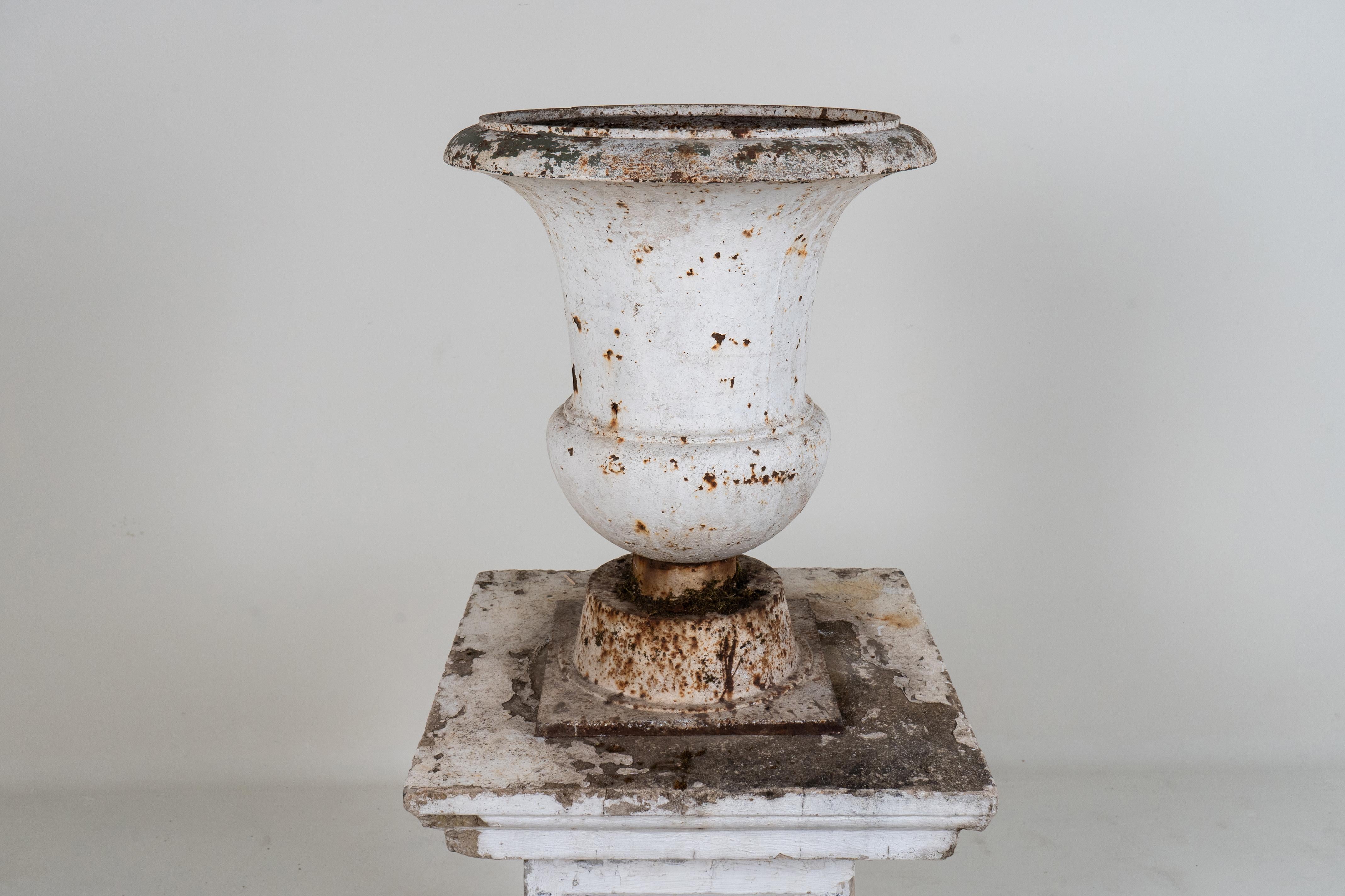 A Cast Iron Urn with a Cement Base, France 20th. C For Sale 8