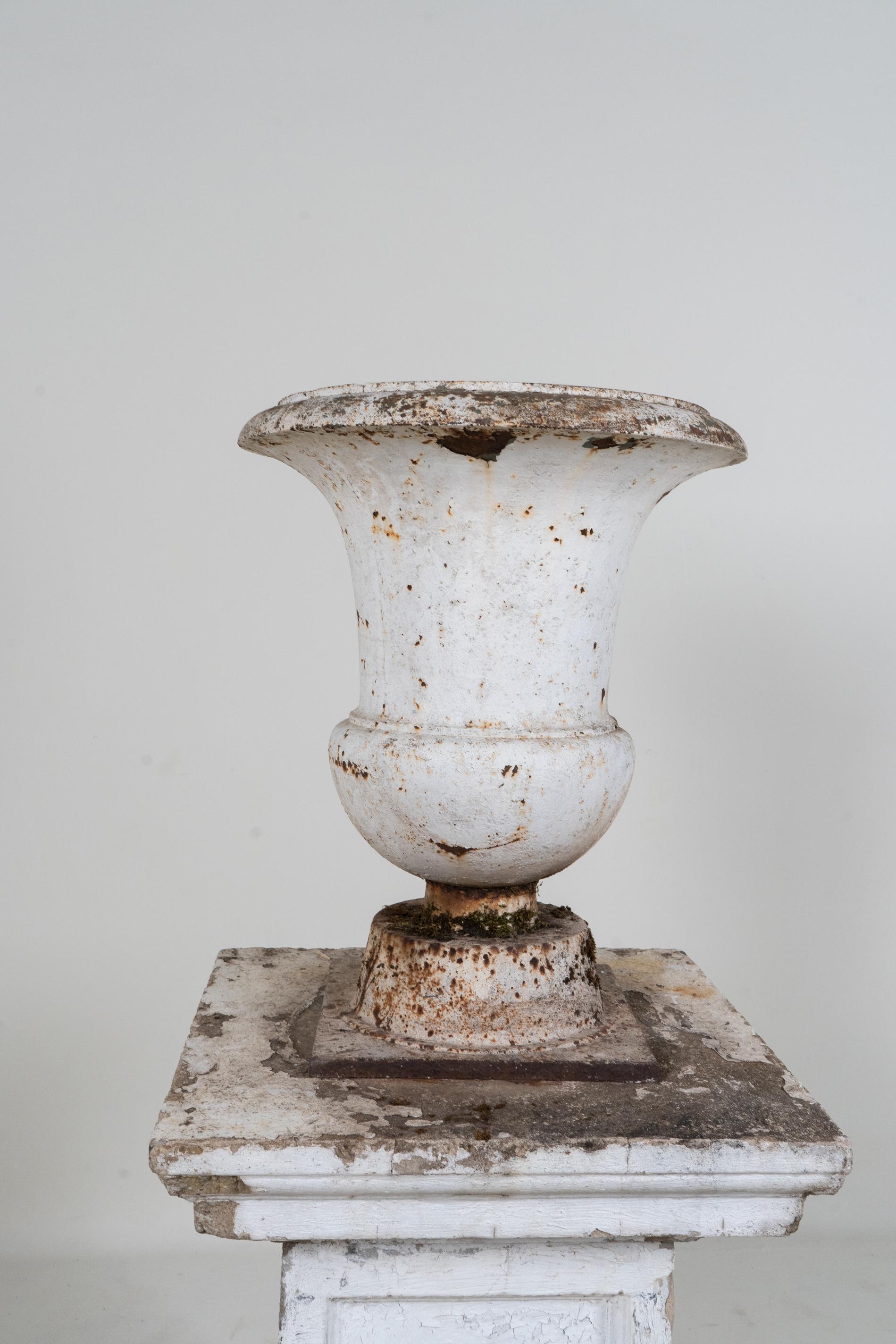 A Cast Iron Urn with a Cement Base, France 20th. C For Sale 10