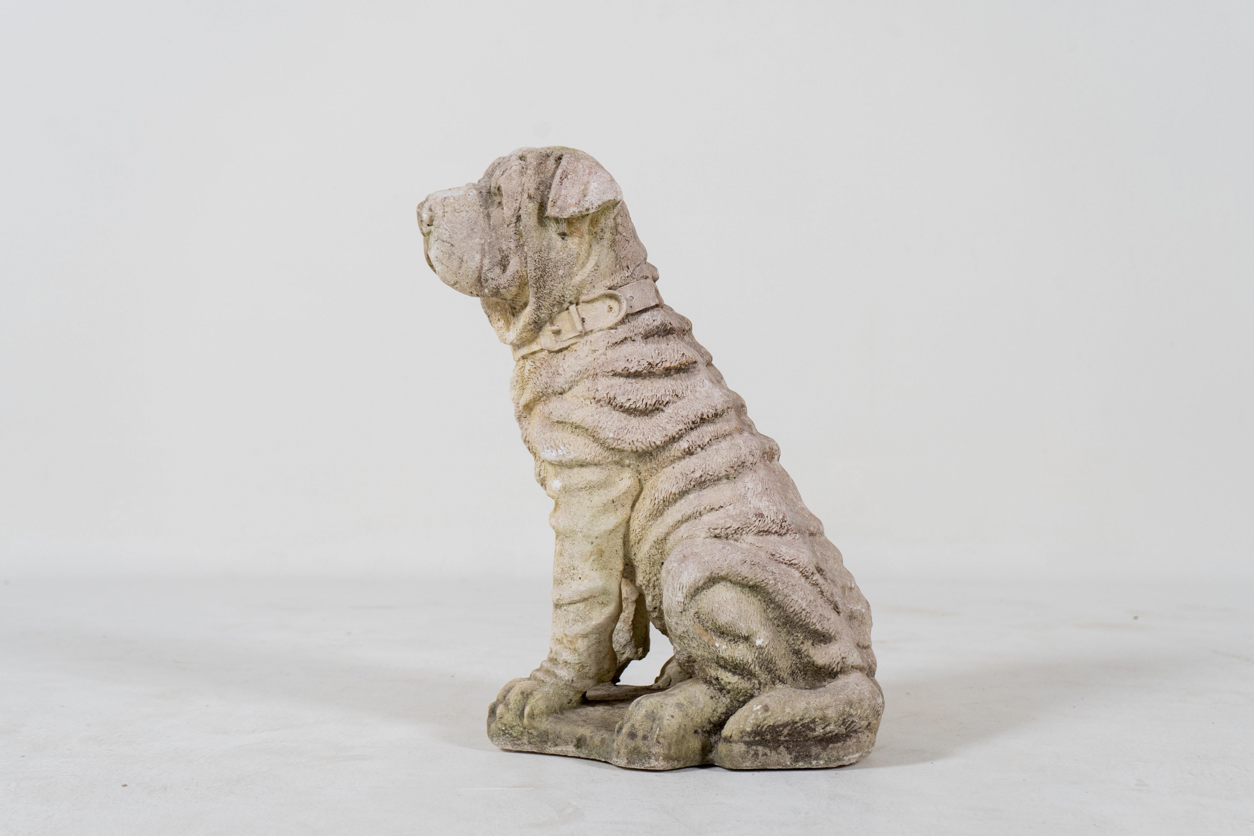 A Cast Stone Garden Sculpture of a Shar Pei In Good Condition For Sale In Chicago, IL