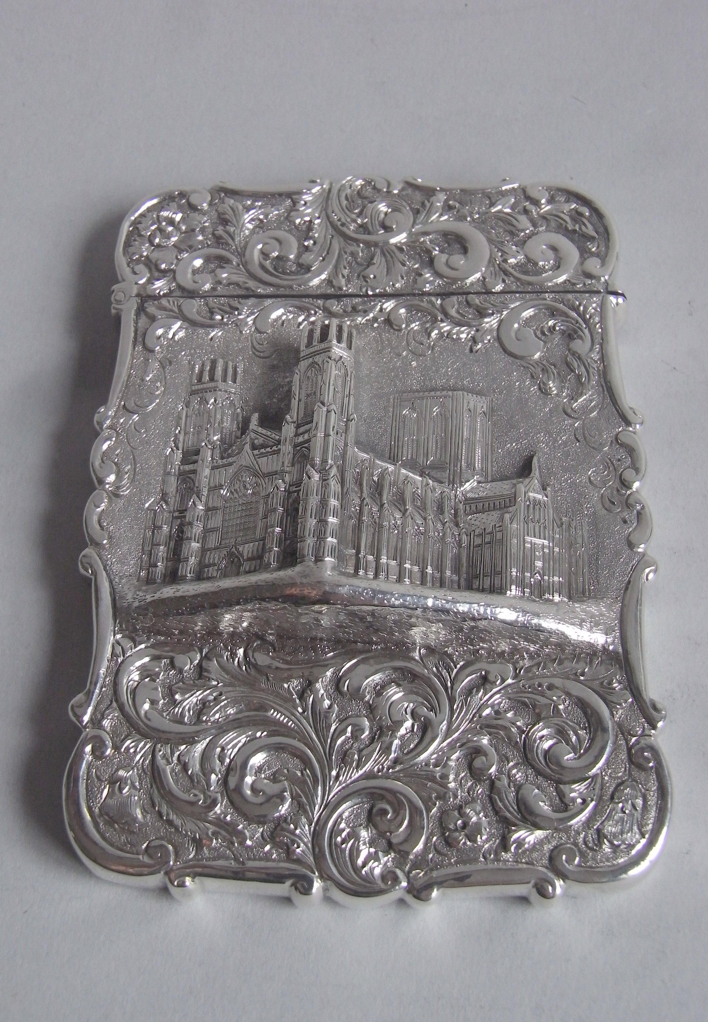 Victorian A Castle Top Card Case, York Minster, Nathaniel Mills, Birmingham, 1843. 