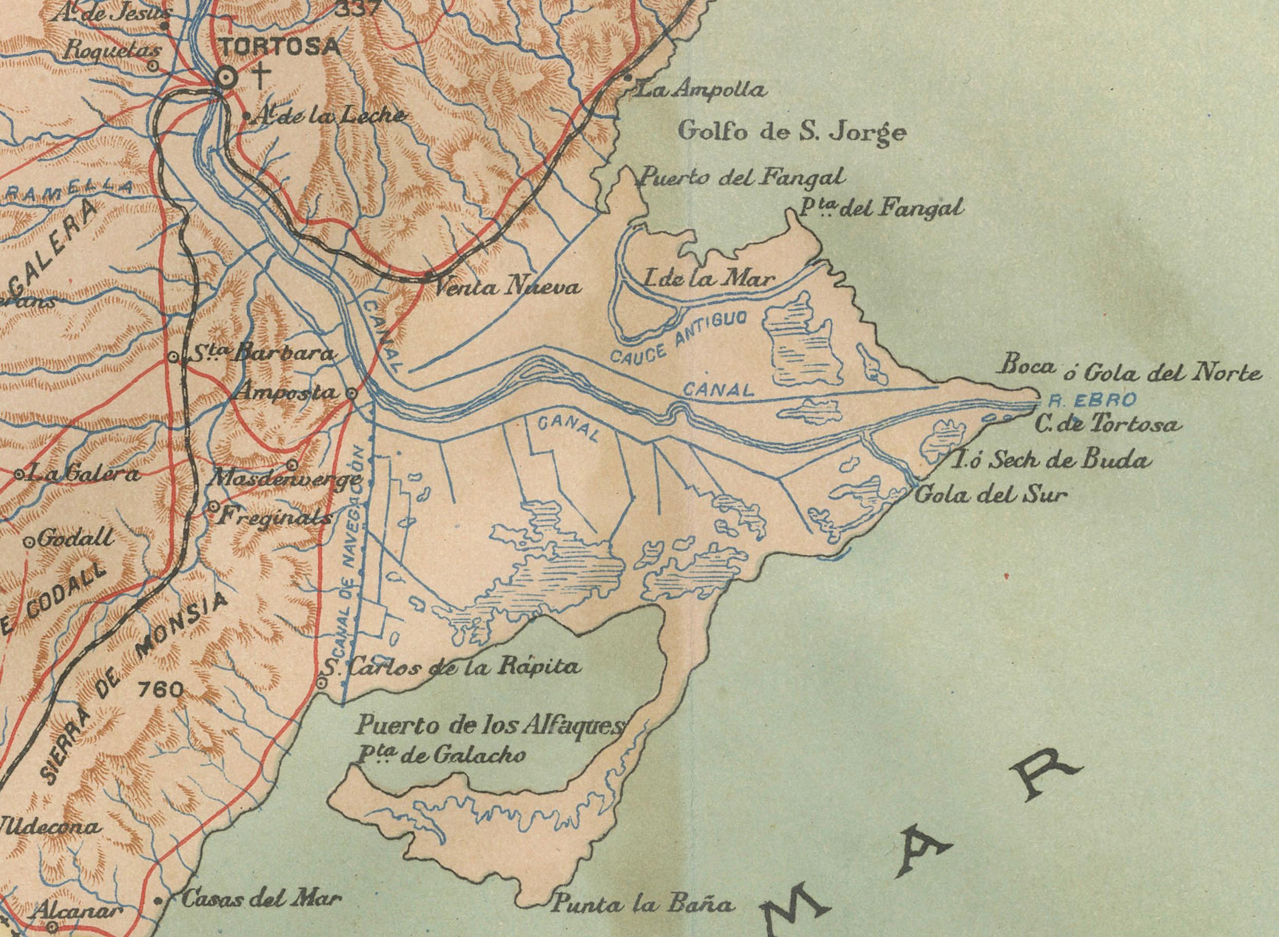 Dieses Bild zeigt eine historische Karte der Provinz Tarragona, die im nordöstlichen Teil Spaniens in der autonomen Gemeinschaft Katalonien liegt. Die Karte ist auf das Jahr 1901 datiert, was darauf hindeutet, dass sie über ein Jahrhundert alt ist