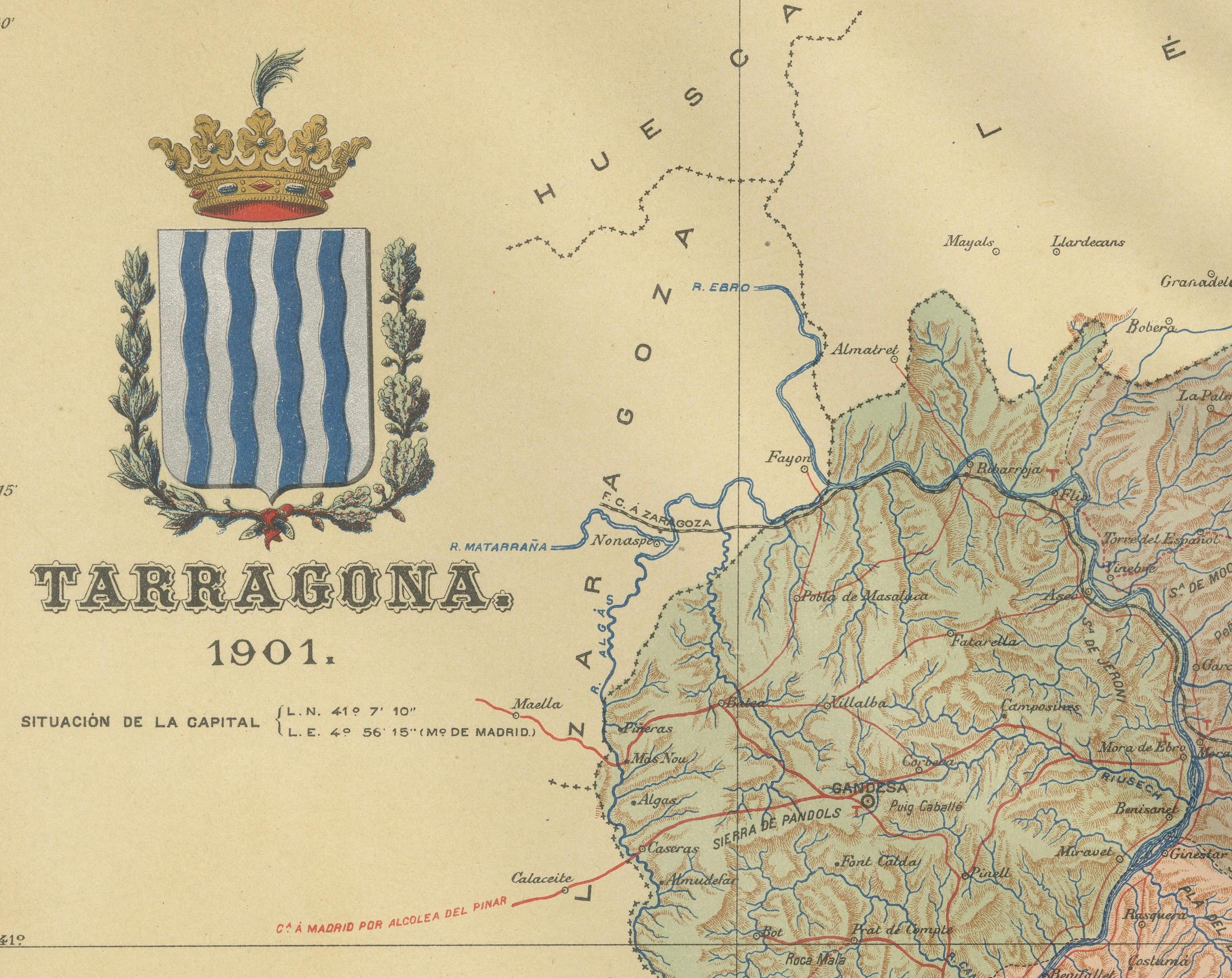 Eine katalanische Kartographische Darstellung der Provinz Tarragona, 1901 (Papier) im Angebot