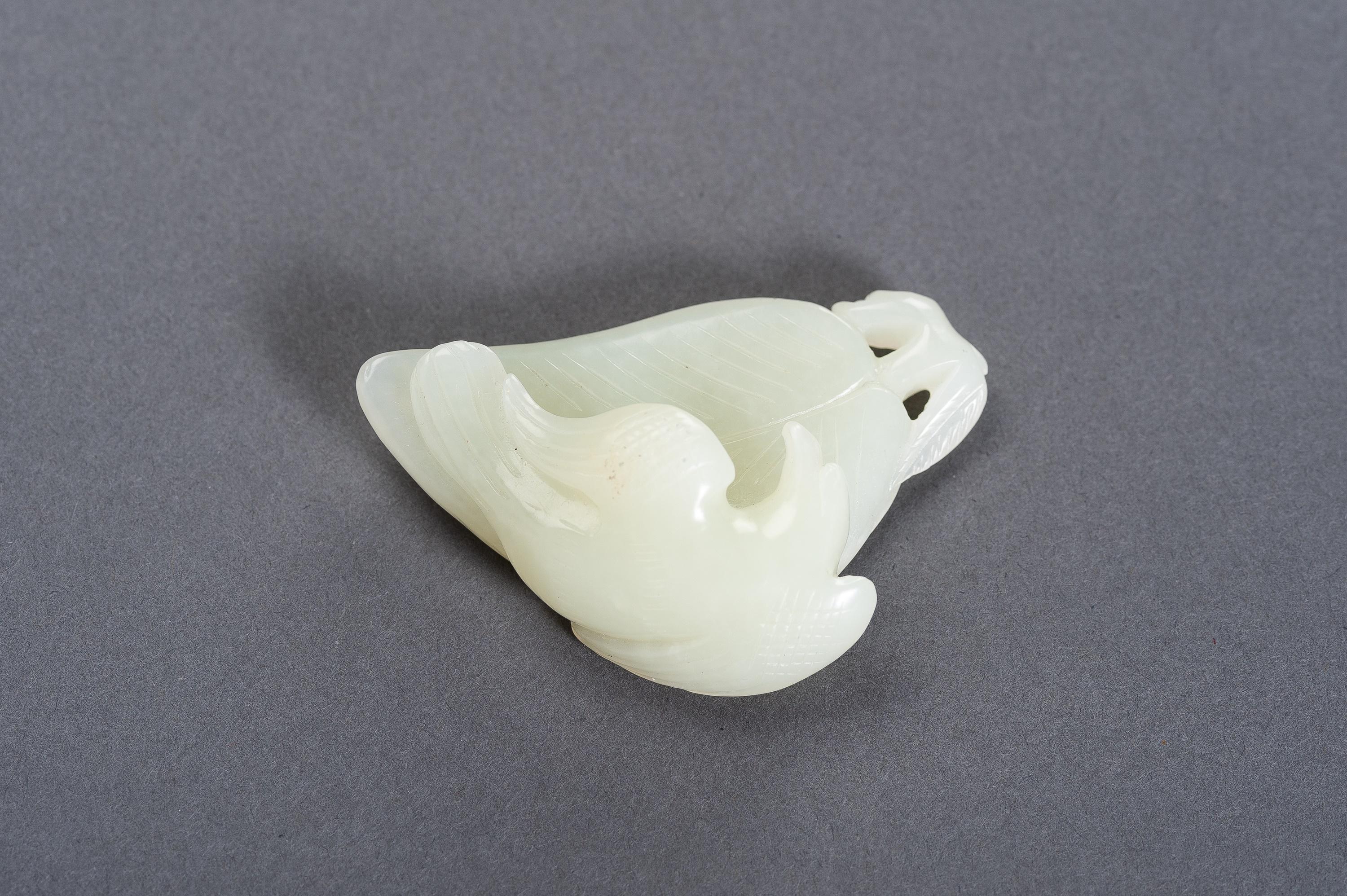 20th Century Celadon Jade 'Bird of Prey on Leaf' Pendant, China, Late Qing to Republic For Sale