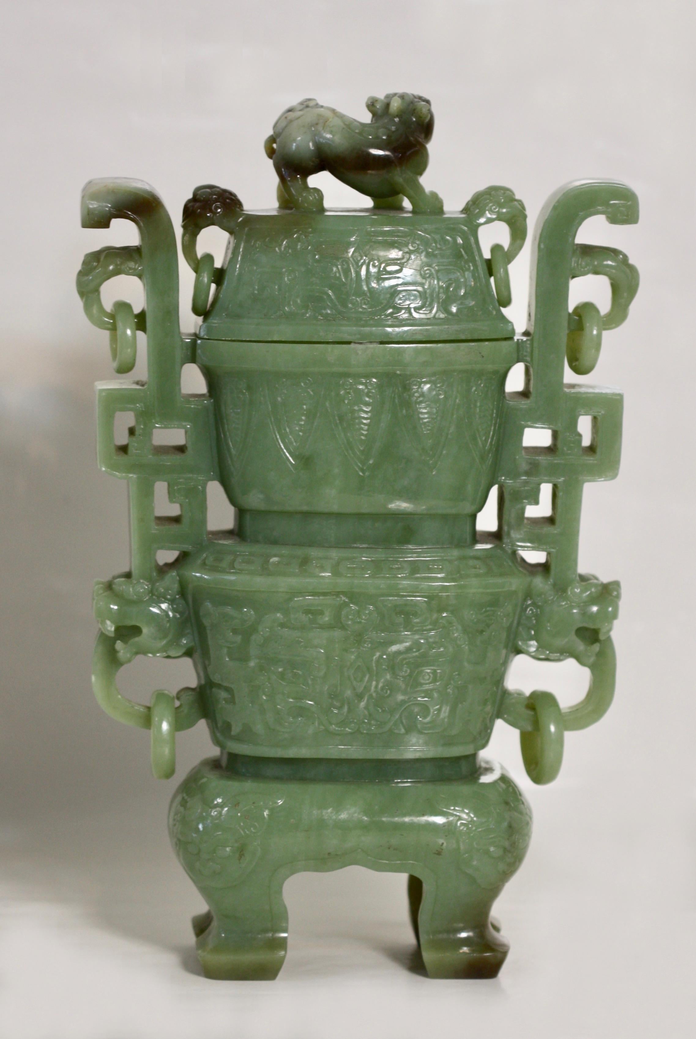 Celadon Jade Vase and Cover, Chinese In Good Condition In West Palm Beach, FL