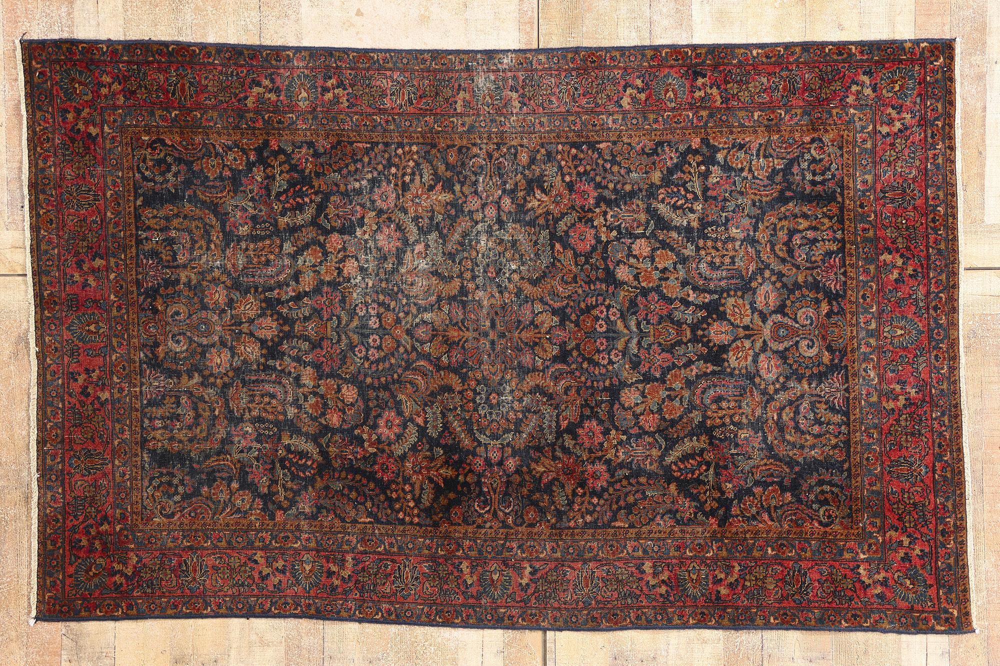 Un jardín celestial: Alfombra persa sarouk de refinamiento intemporal de finales del siglo XIX en venta 3