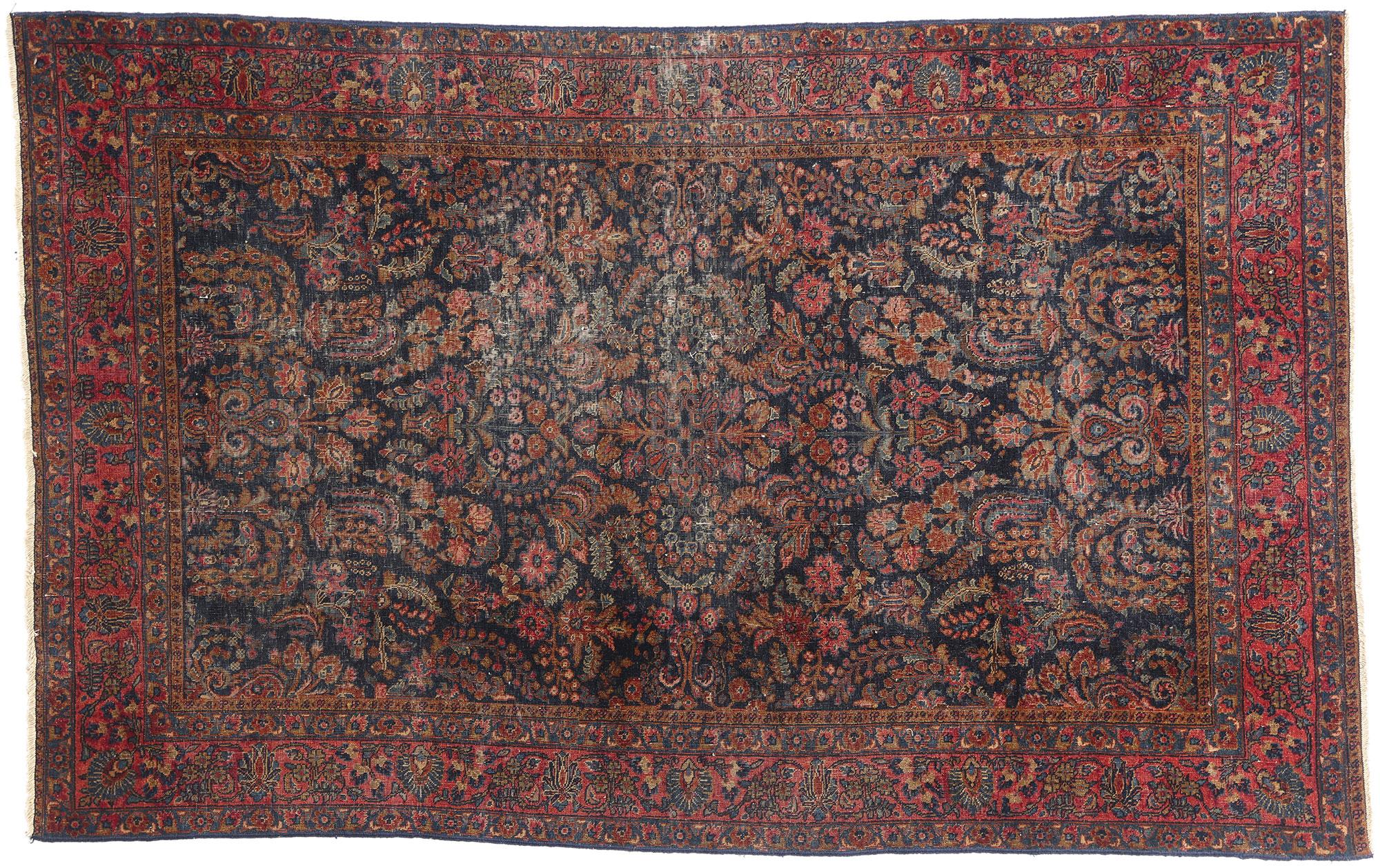 Un jardín celestial: Alfombra persa sarouk de refinamiento intemporal de finales del siglo XIX en venta 4