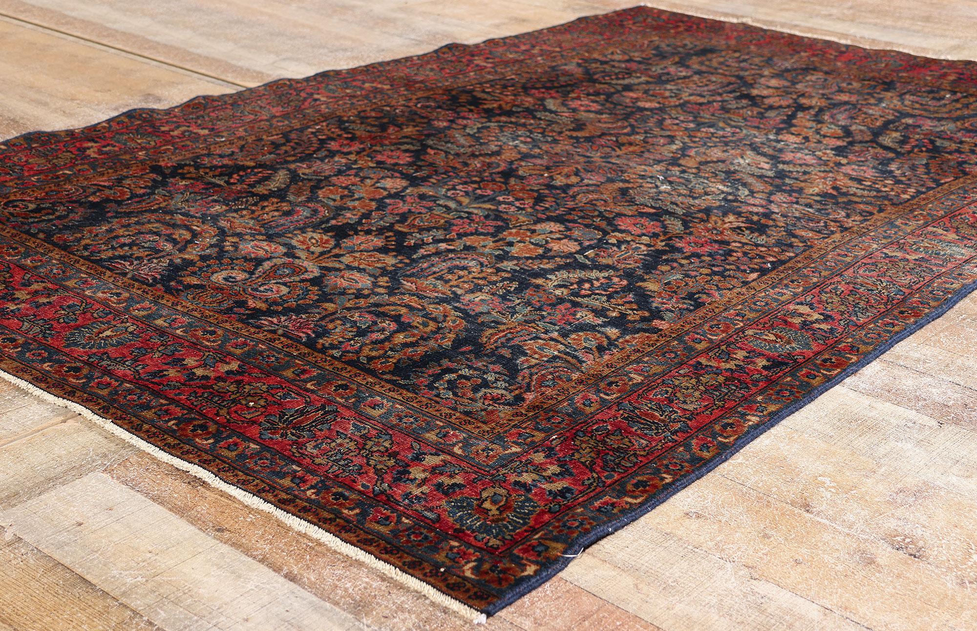 Un jardín celestial: Alfombra persa sarouk de refinamiento intemporal de finales del siglo XIX Imperio en venta