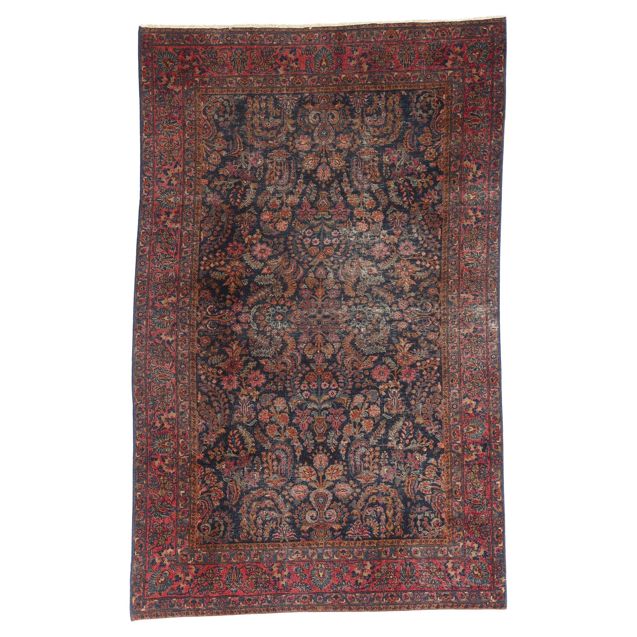 Un jardín celestial: Alfombra persa sarouk de refinamiento intemporal de finales del siglo XIX en venta