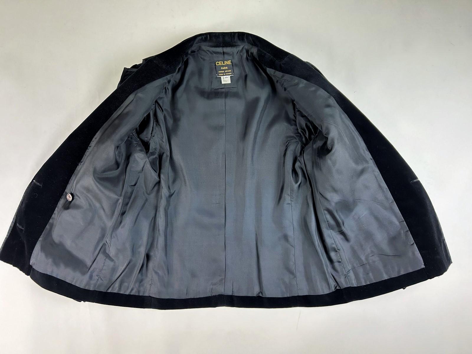 A Céline black velvet Tuxedo skirt suit jacket - France Circa 1990 For Sale 6