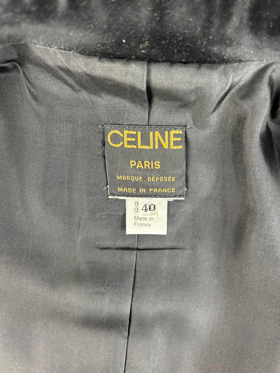 Black A Céline black velvet Tuxedo skirt suit jacket - France Circa 1990 For Sale