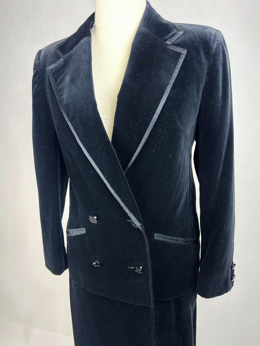 A Céline black velvet Tuxedo skirt suit jacket - France Circa 1990 For Sale 1