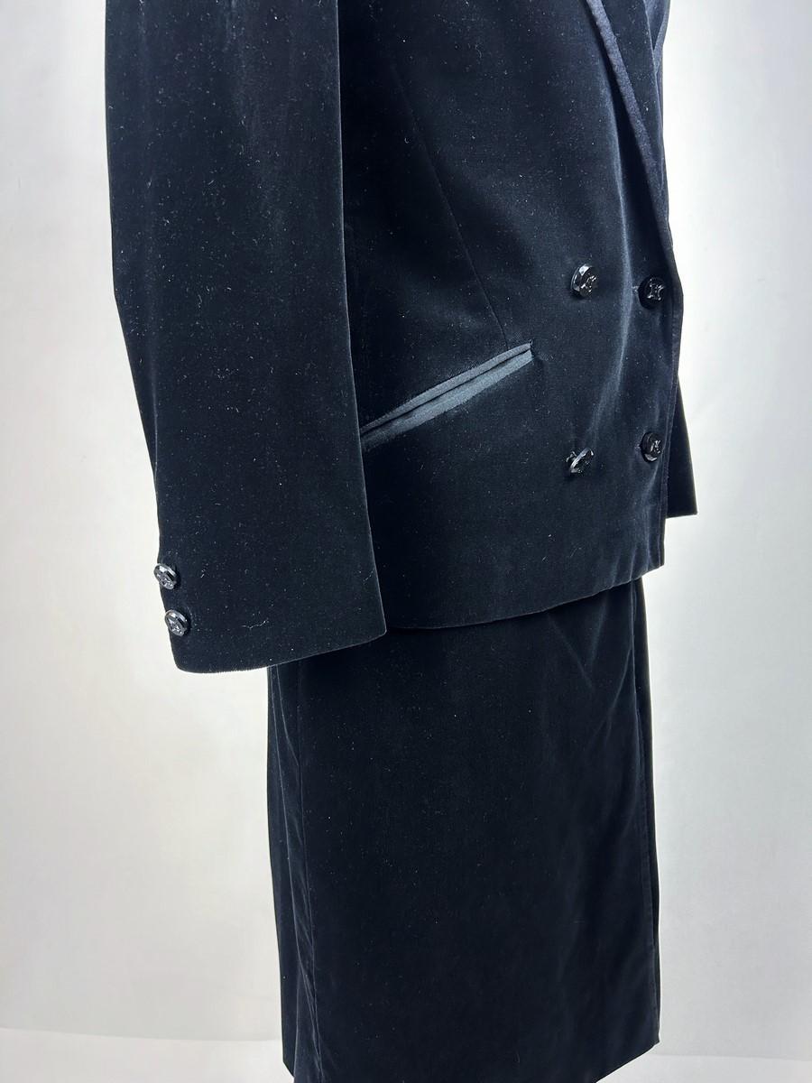 A Céline black velvet Tuxedo skirt suit jacket - France Circa 1990 For Sale 2