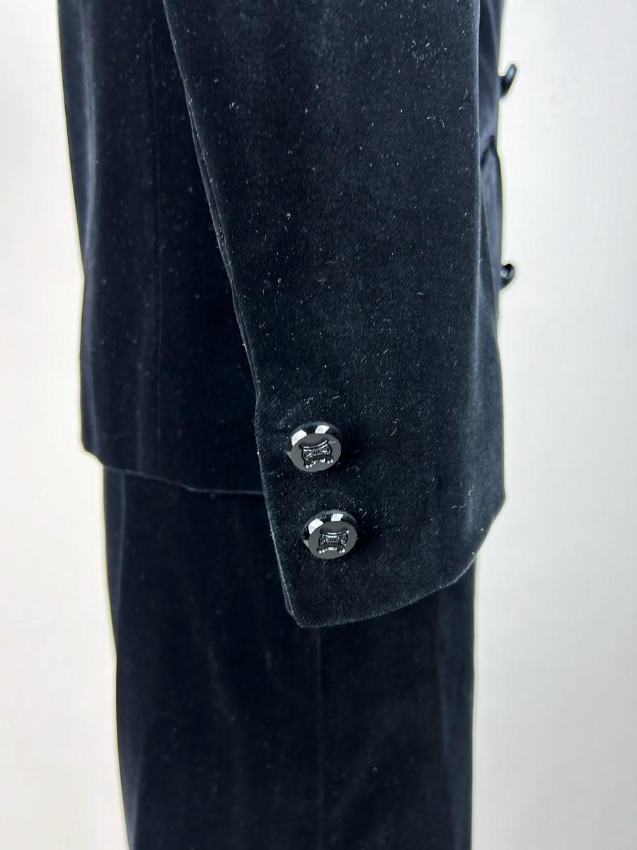 A Céline black velvet Tuxedo skirt suit jacket - France Circa 1990 For Sale 4
