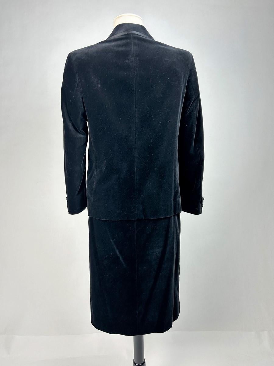 A Céline black velvet Tuxedo skirt suit jacket - France Circa 1990 For Sale 5