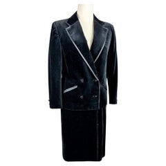 A Céline black velvet Tuxedo skirt suit jacket - France Circa 1990