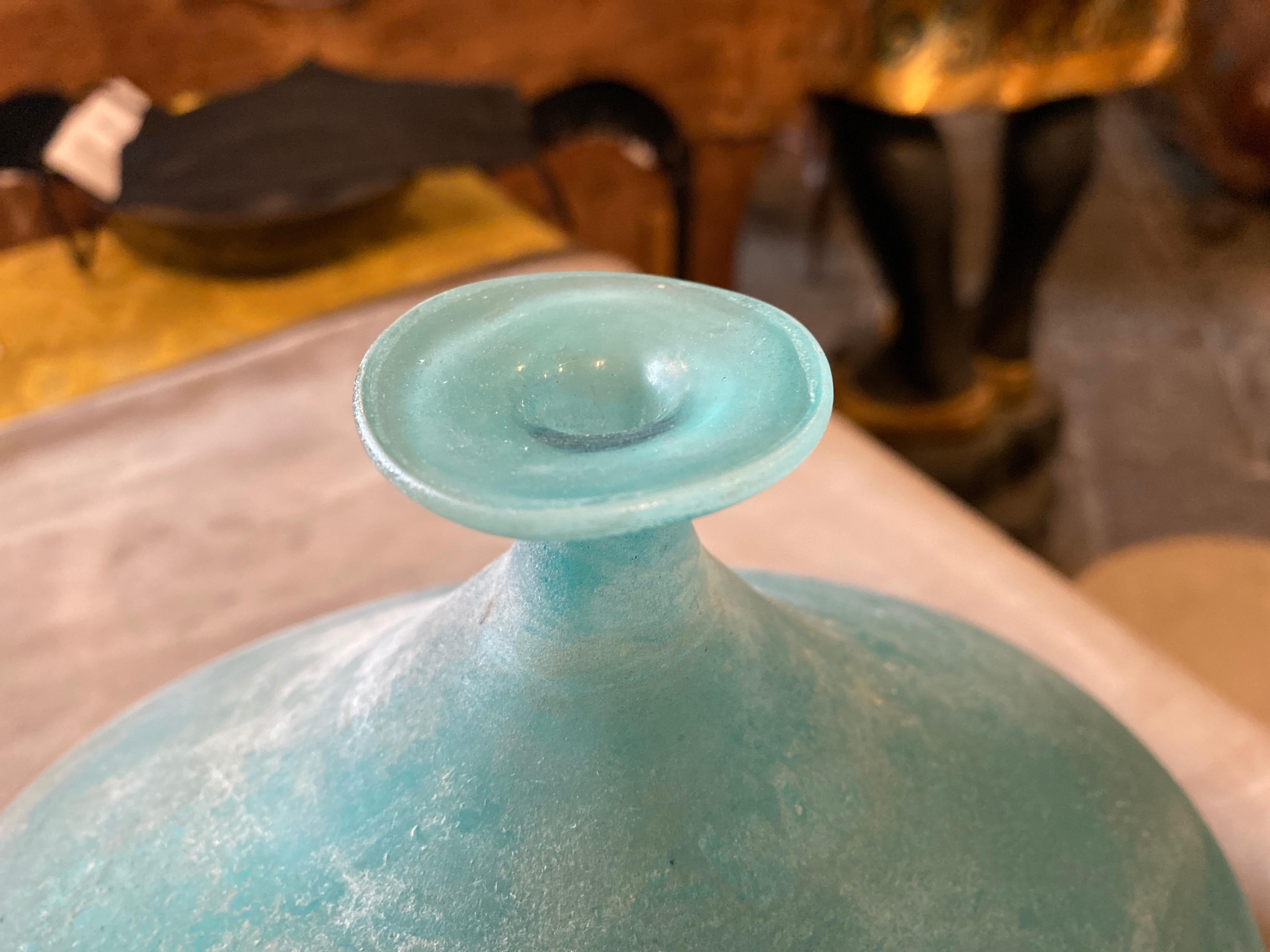 Cenedese 1960s Blue Ocean Scavo Murano Glass Oval Vase 3