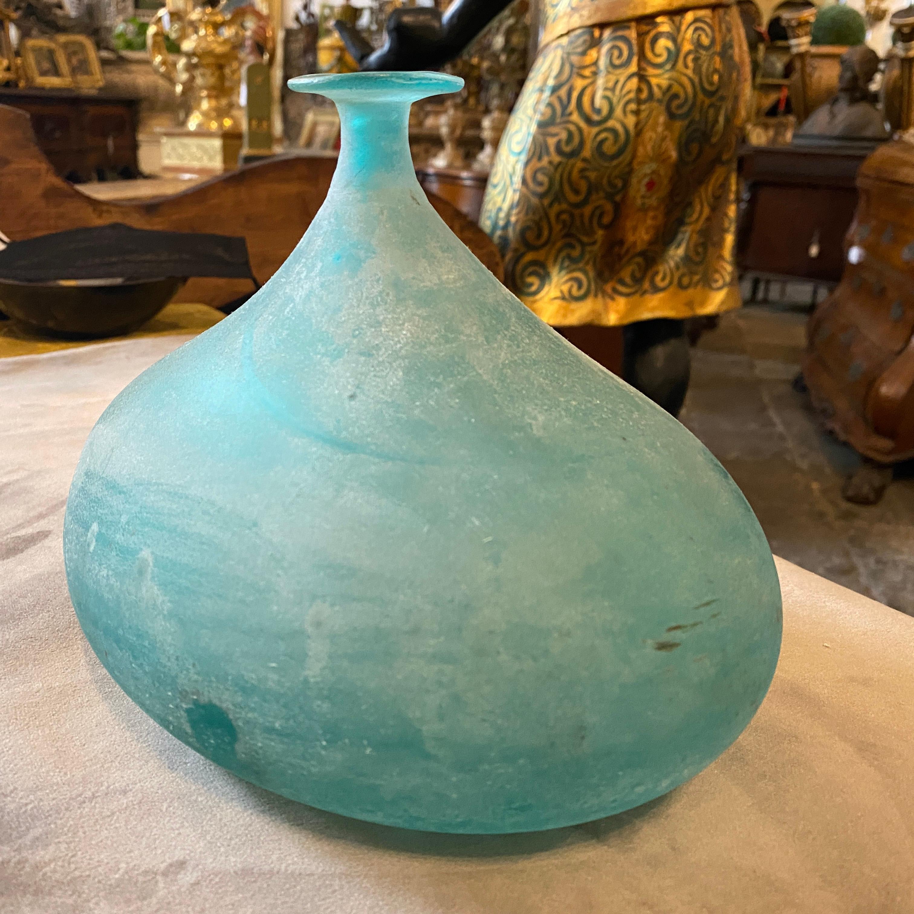 Mid-Century Modern Cenedese 1960s Blue Ocean Scavo Murano Glass Oval Vase