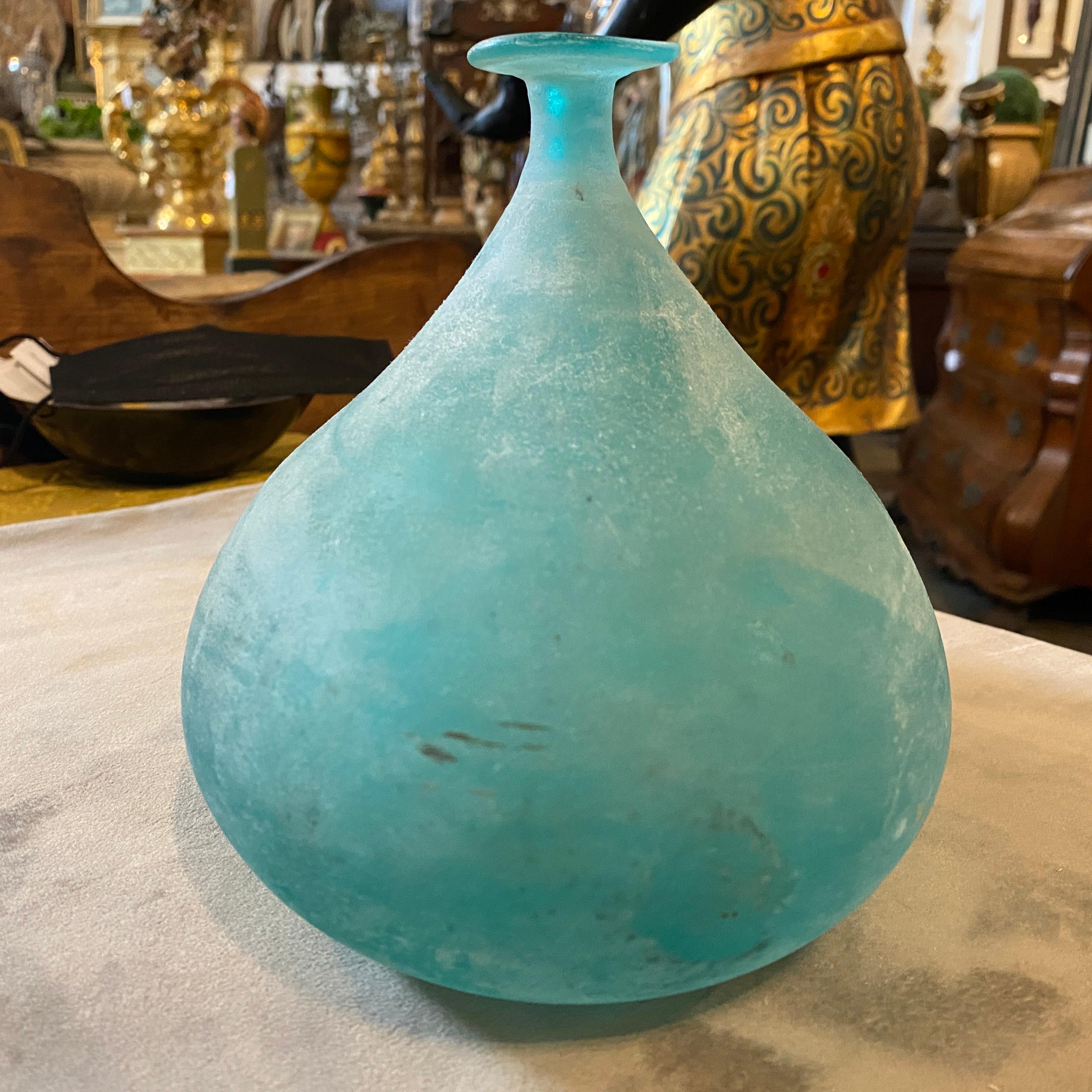 Cenedese 1960s Blue Ocean Scavo Murano Glass Oval Vase 2