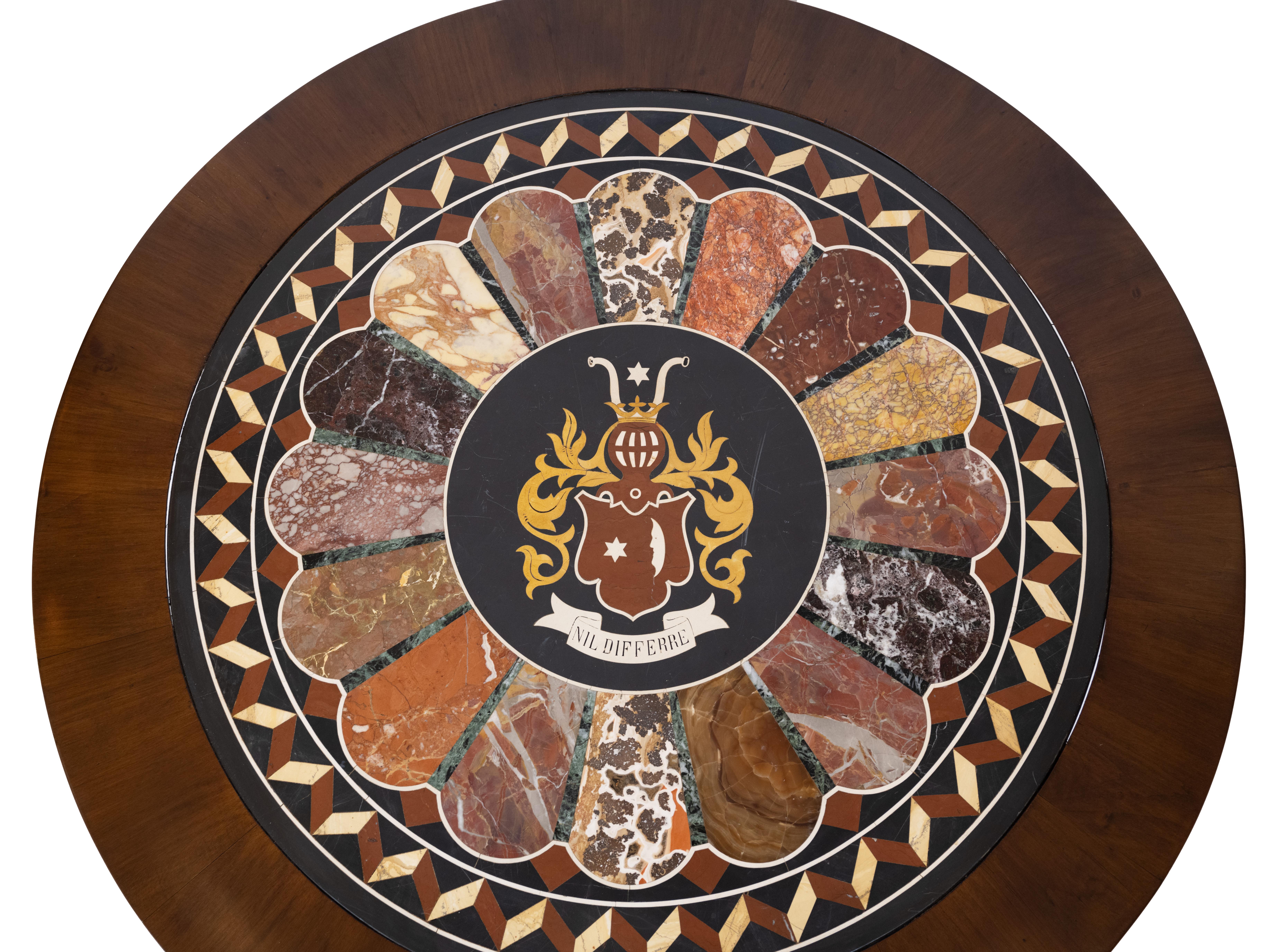 Marble A Center Table with Pietra Dura Top For Sale