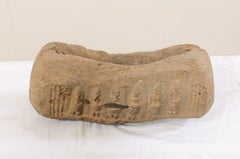 Central African Wooden Vessel Adorned with Figures Carved Along Sides