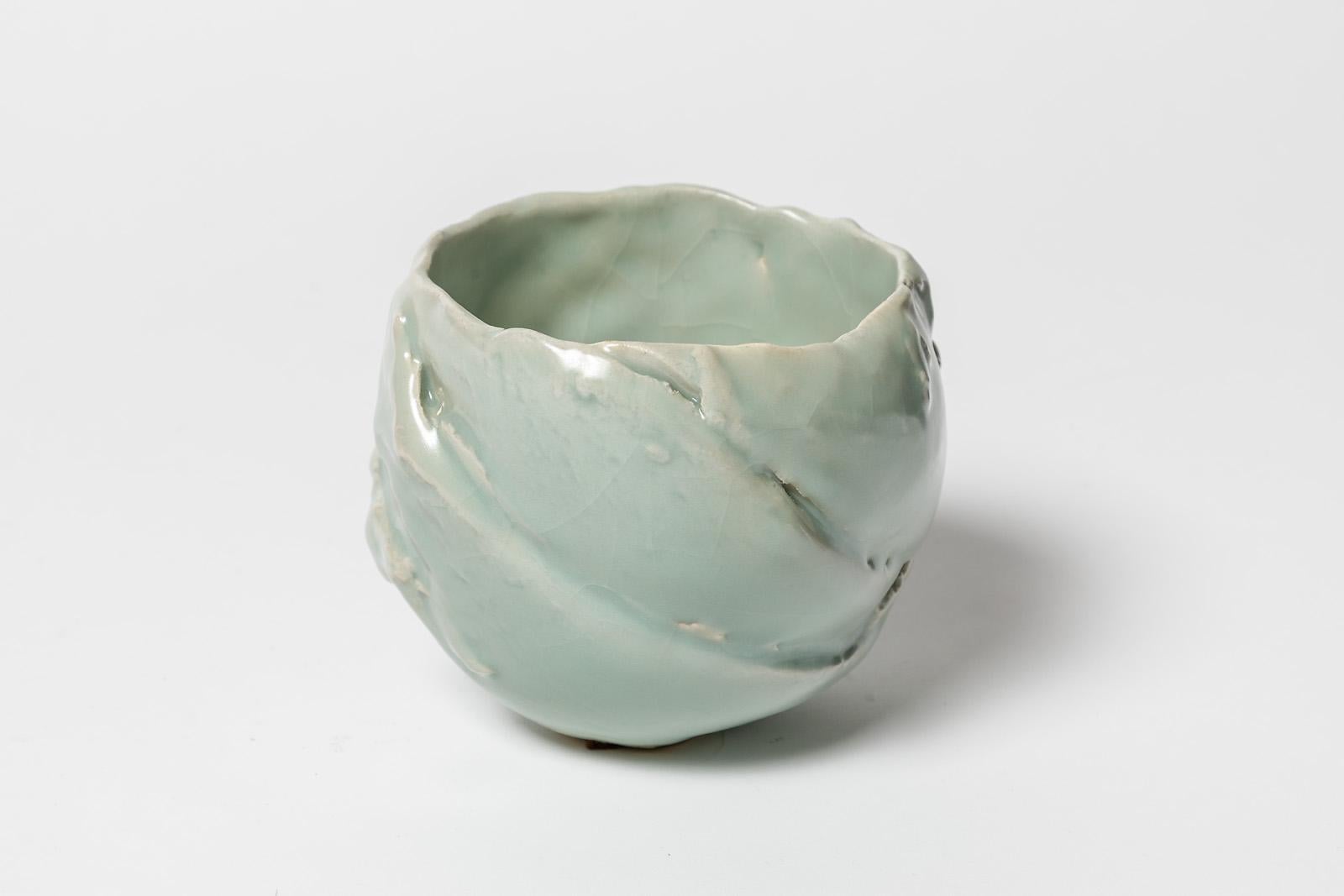 Beaux Arts Ceramic Bowl with Celadon Glaze Decoration, by Jean-François Fouhilloux For Sale