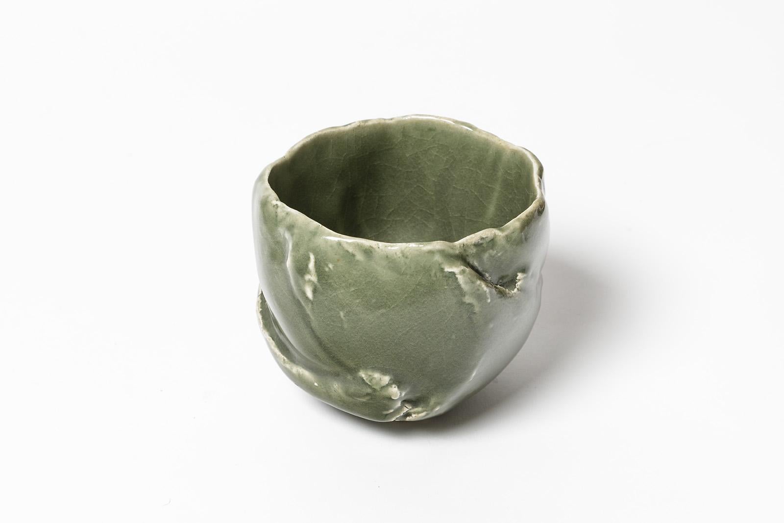 French Ceramic Bowl with Celadon Glaze Decoration, by Jean-François Fouhilloux