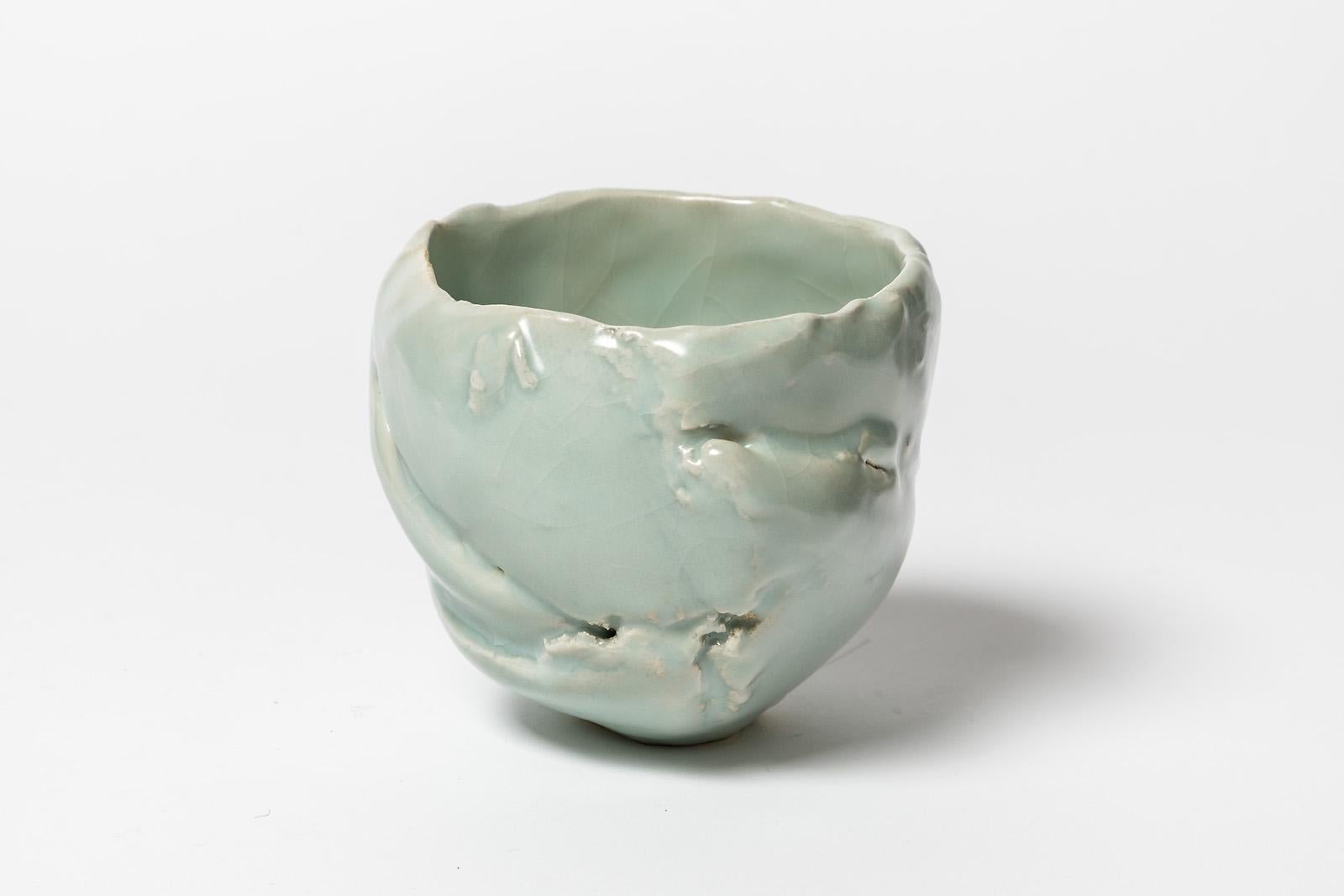 French Ceramic Bowl with Celadon Glaze Decoration, by Jean-François Fouhilloux For Sale