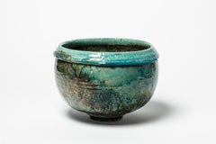 Ceramic Dish with Green Glaze Decoration by Gisele Buthod-Garçon, circa 1990