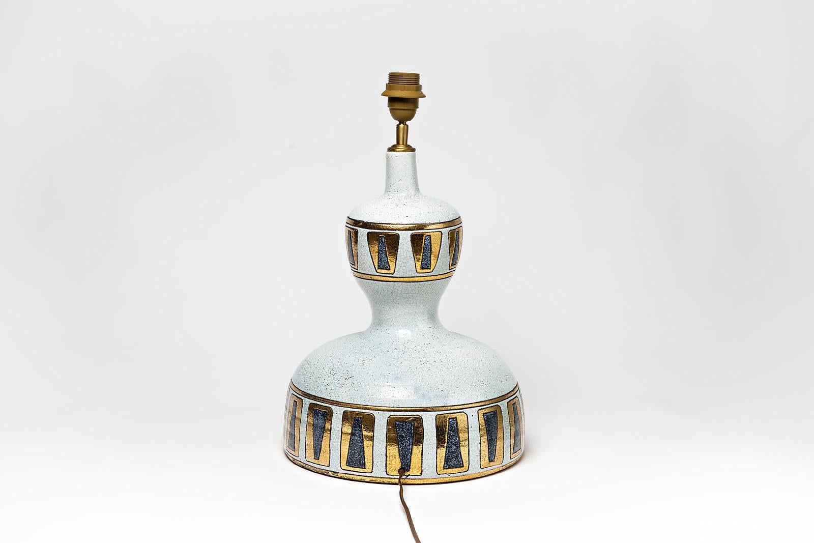 Beaux Arts Ceramic Lamp Table, Attributed to François Lembo, Vallauris, circa 1970 For Sale