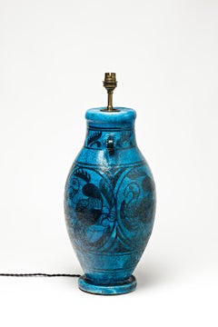 Ceramic Lamp with Blue and Black Glazes Decoration by Raoul Lachenal, 1930