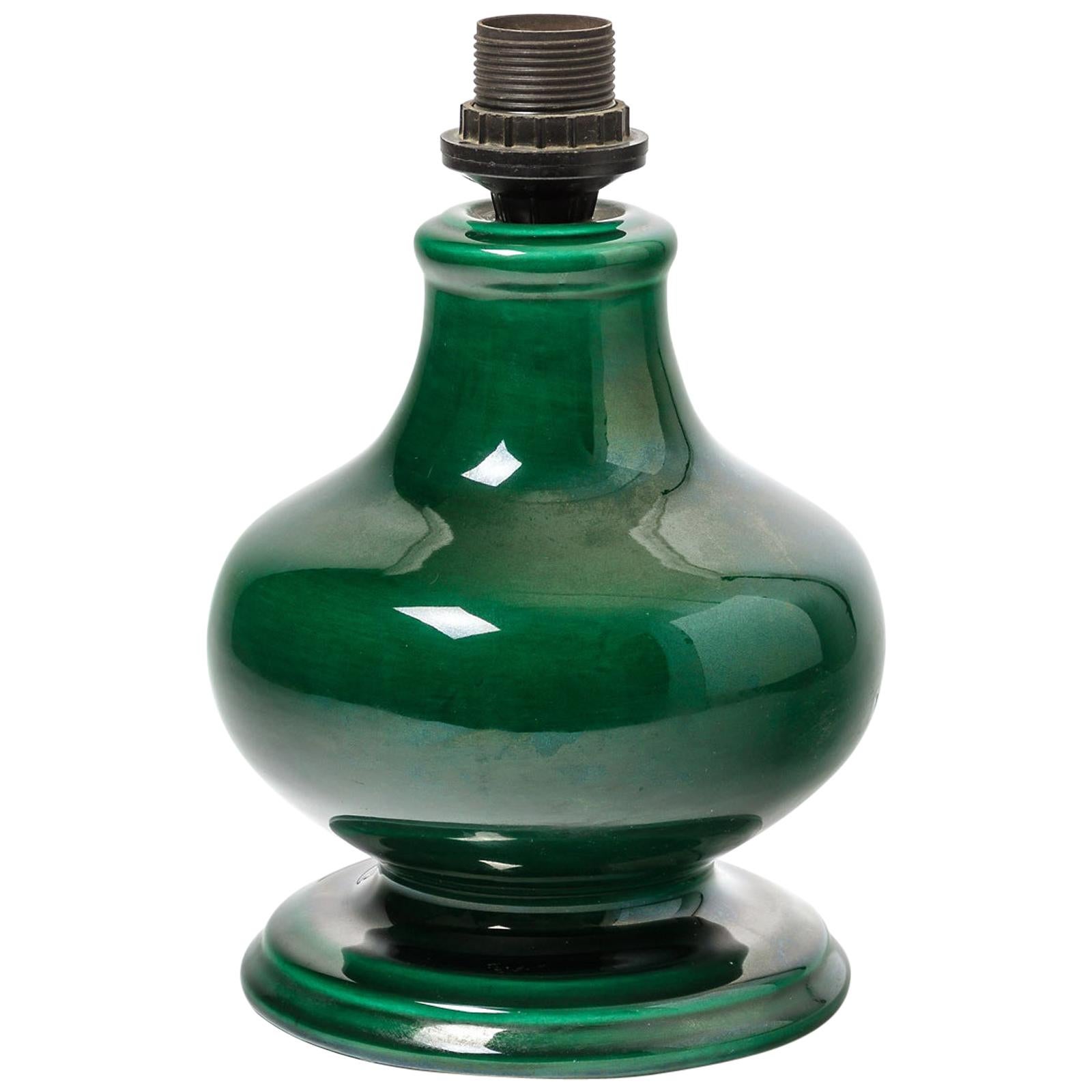 Ceramic Lamp with Green Glaze Decoration, Vallauris, circa 1960-1970 For Sale