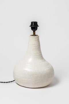 Ceramic Lamp with White Glaze Decoration, Signed at the Base, circa 1960-1970