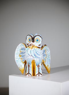 A Ceramic Owl Sculpture by Jean Claude Taburet Brittany France 1980's