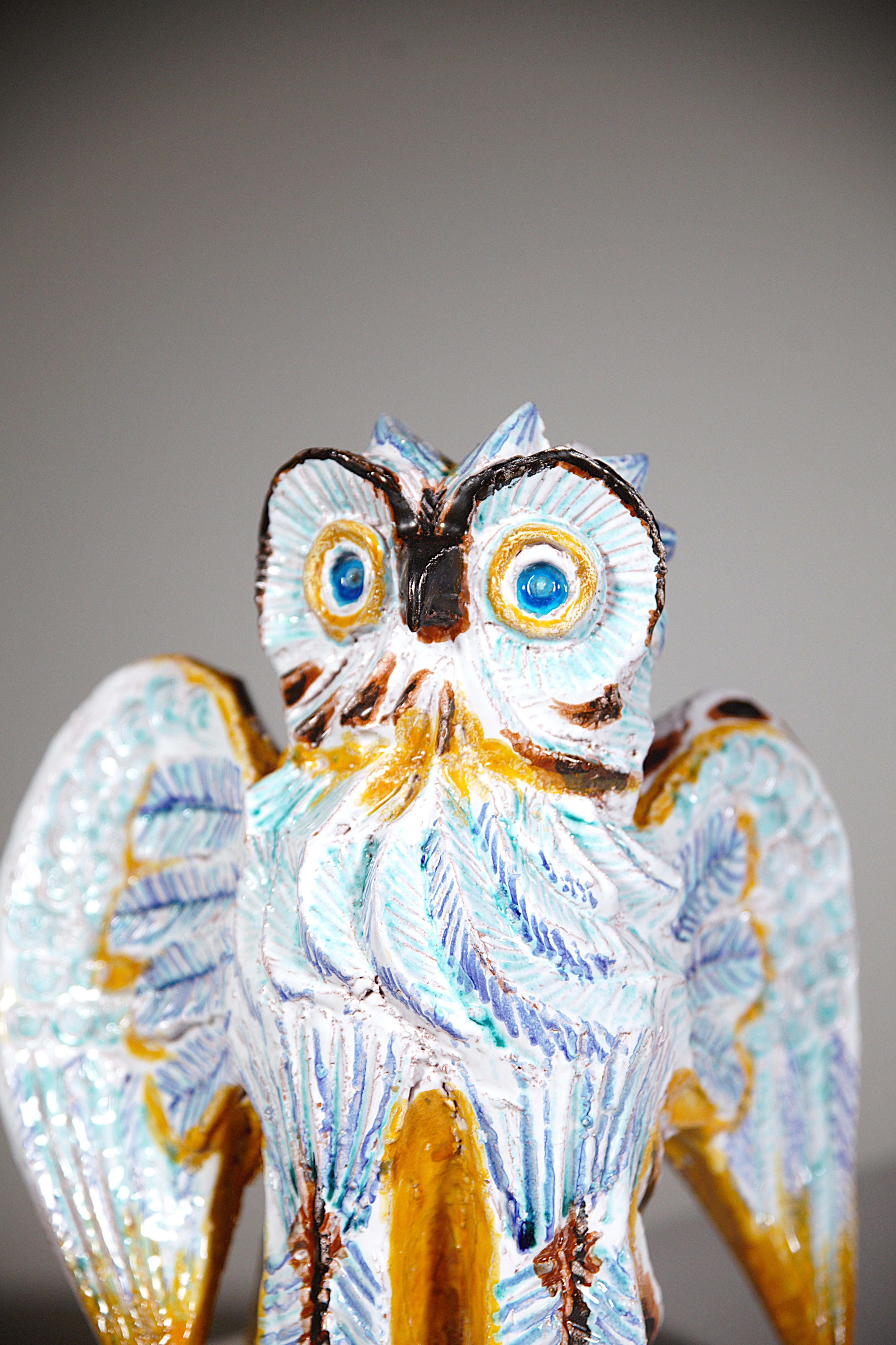 Français A Ceramic Owl Sculpture by Jean Claude Taburet Brittany France 1980's en vente