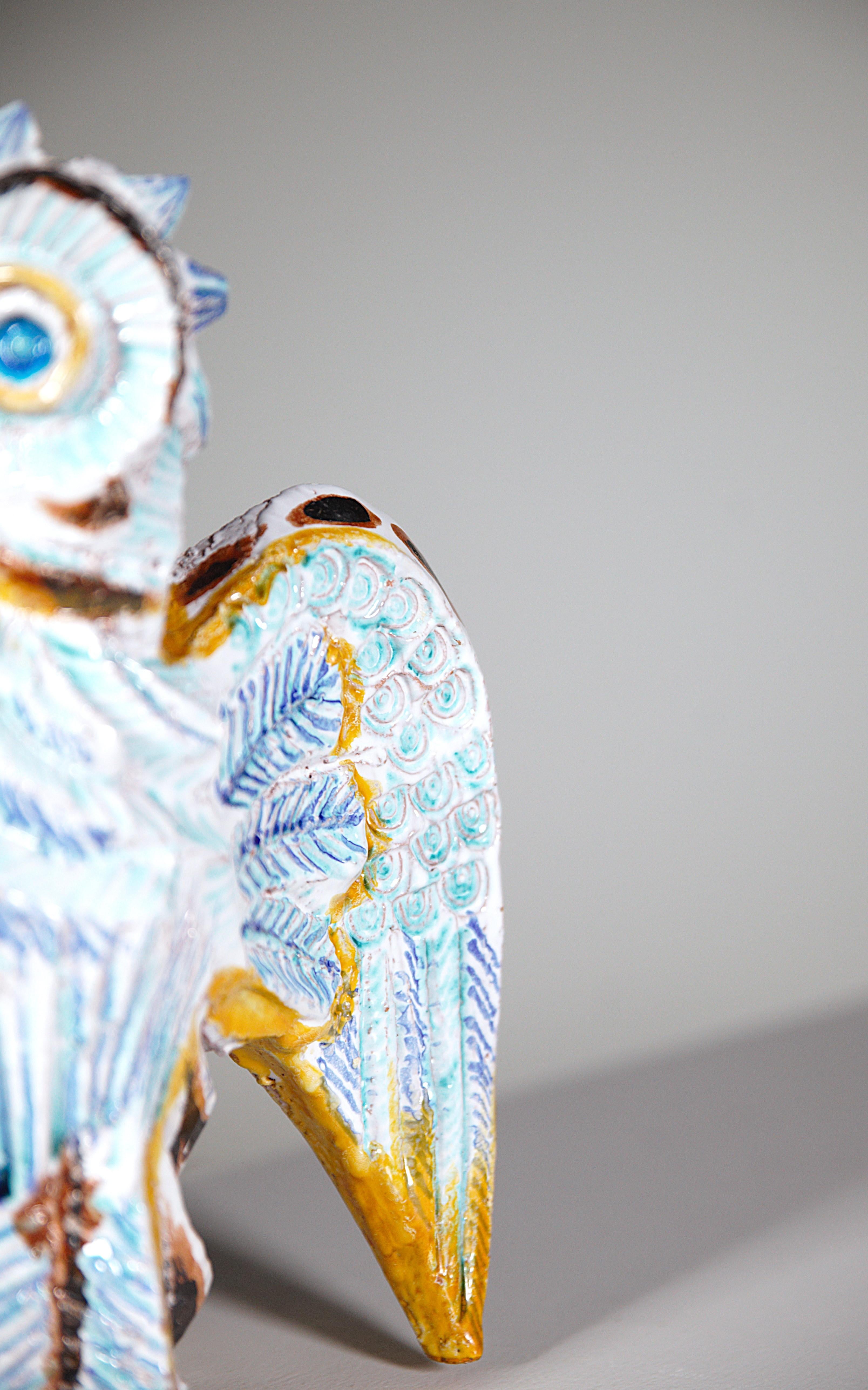 Émaillé A Ceramic Owl Sculpture by Jean Claude Taburet Brittany France 1980's en vente