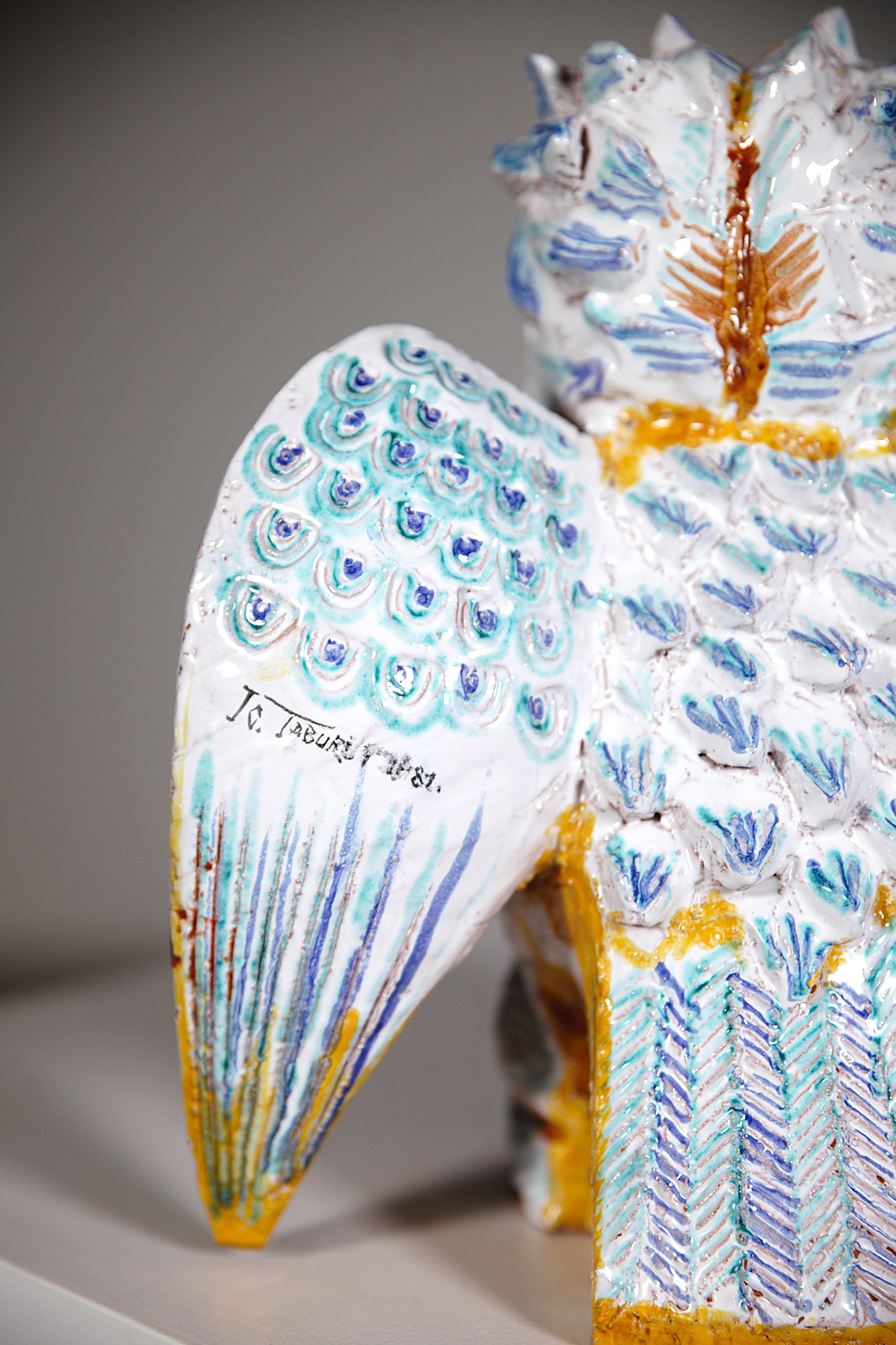 Céramique A Ceramic Owl Sculpture by Jean Claude Taburet Brittany France 1980's en vente