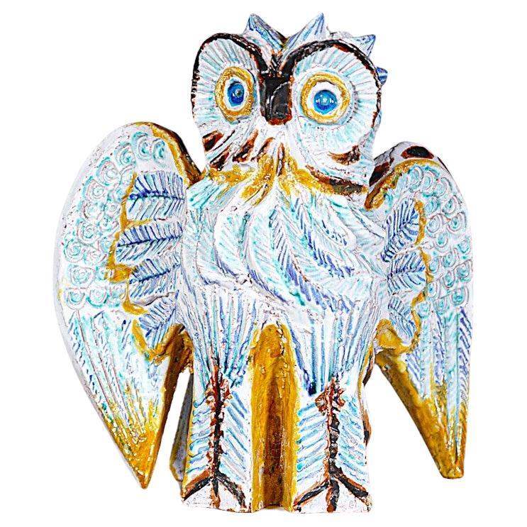 A Ceramic Owl Sculpture by Jean Claude Taburet Brittany France 1980
s