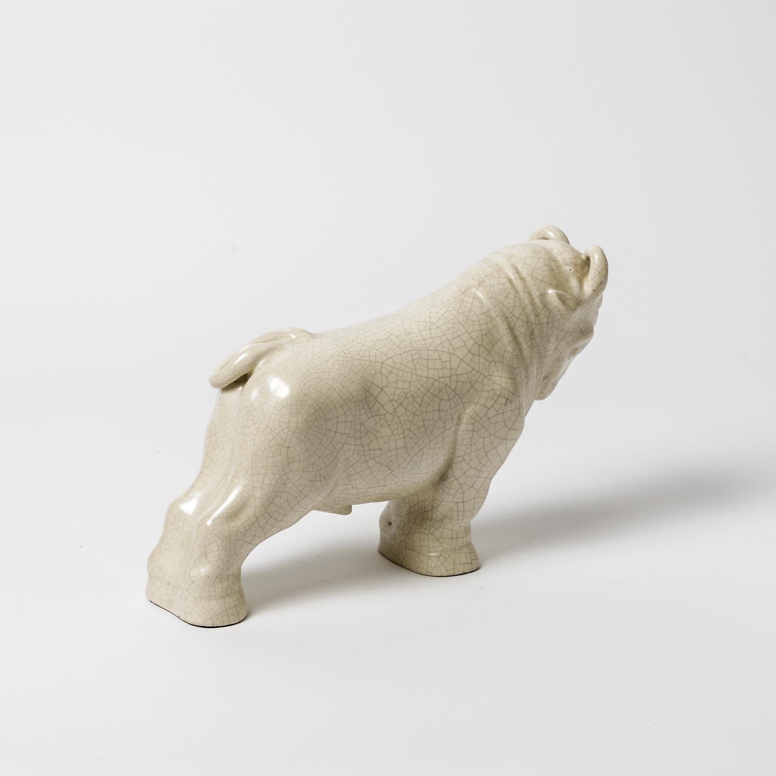 A ceramic ram with white glaze decoration of Art Deco period.
Attributed to Primavera.
No signed.
Perfect original conditions,
circa 1930.
  