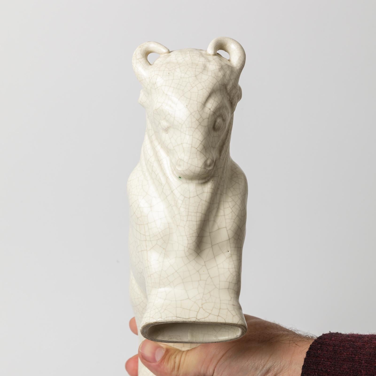 Ceramic Ram with White Glaze Decoration Attributed to Primavera, circa 1930 In Excellent Condition For Sale In Saint-Ouen, FR