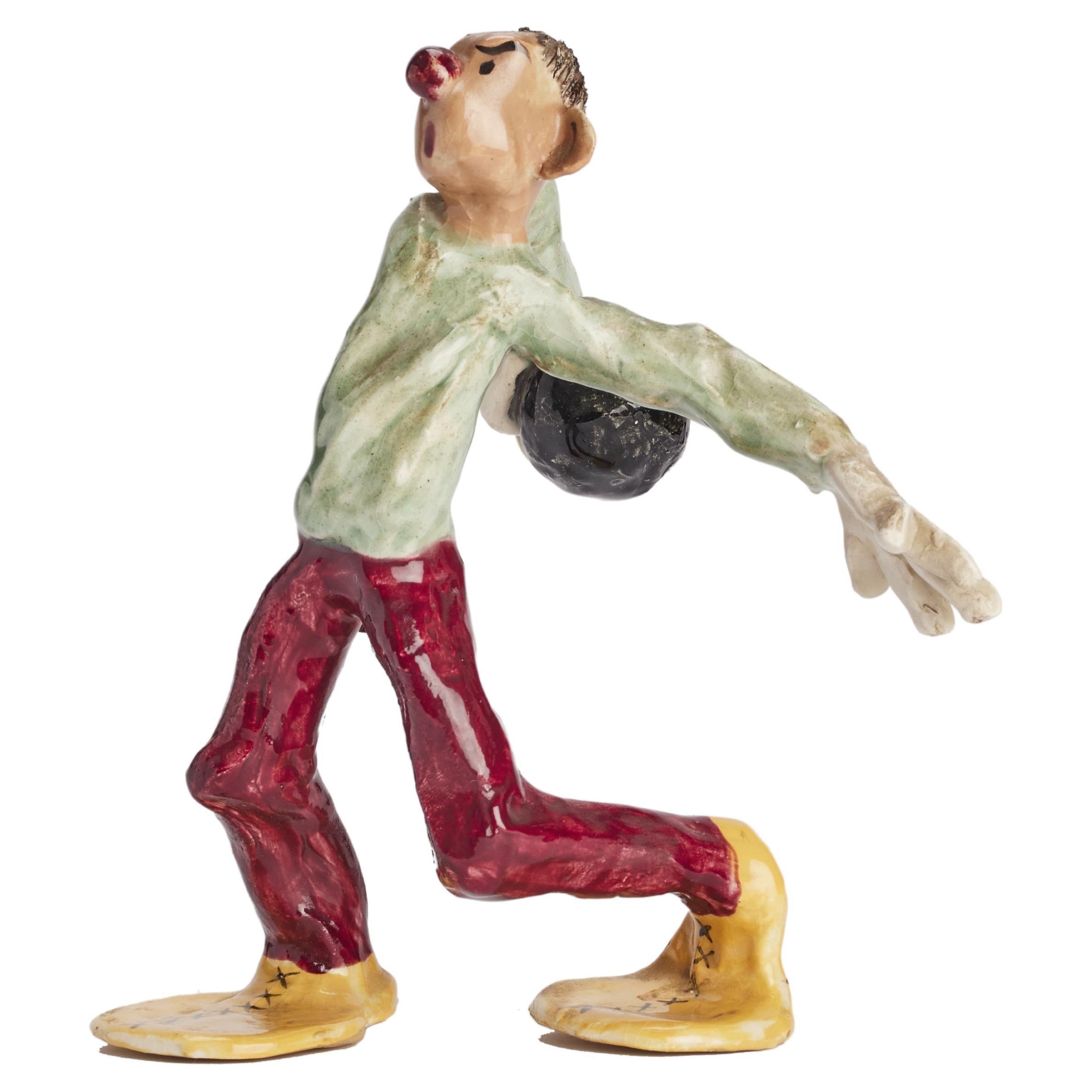 Ceramic Sculpture, a Man Playing Bowls, Usa 1900.  For Sale